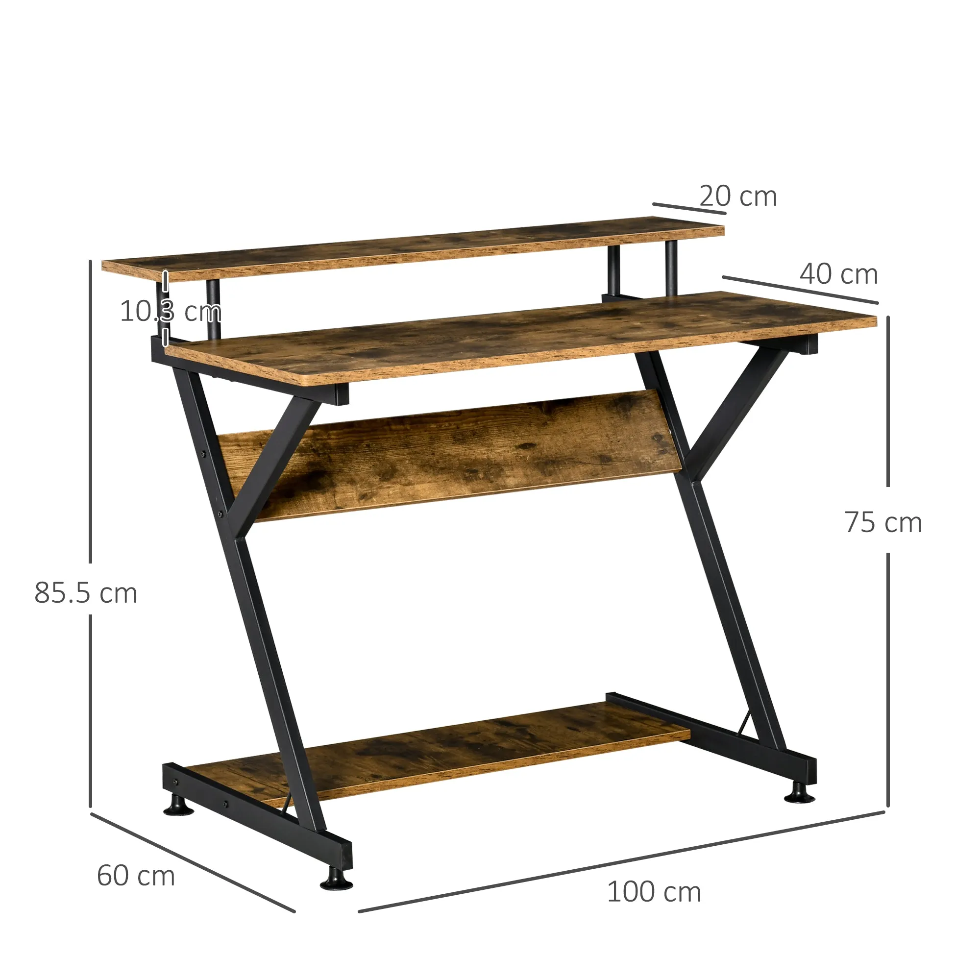 Compact Small Computer PC Table, R Shape Desk with Monitor Shelf and Storage for Home Office, Gaming, Study,100cm, Brown