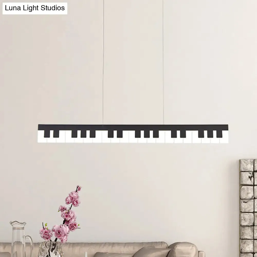 Contemporary LED Acrylic Pendant Ceiling Light in White/Black Piano Key Shape - 3 Light Options