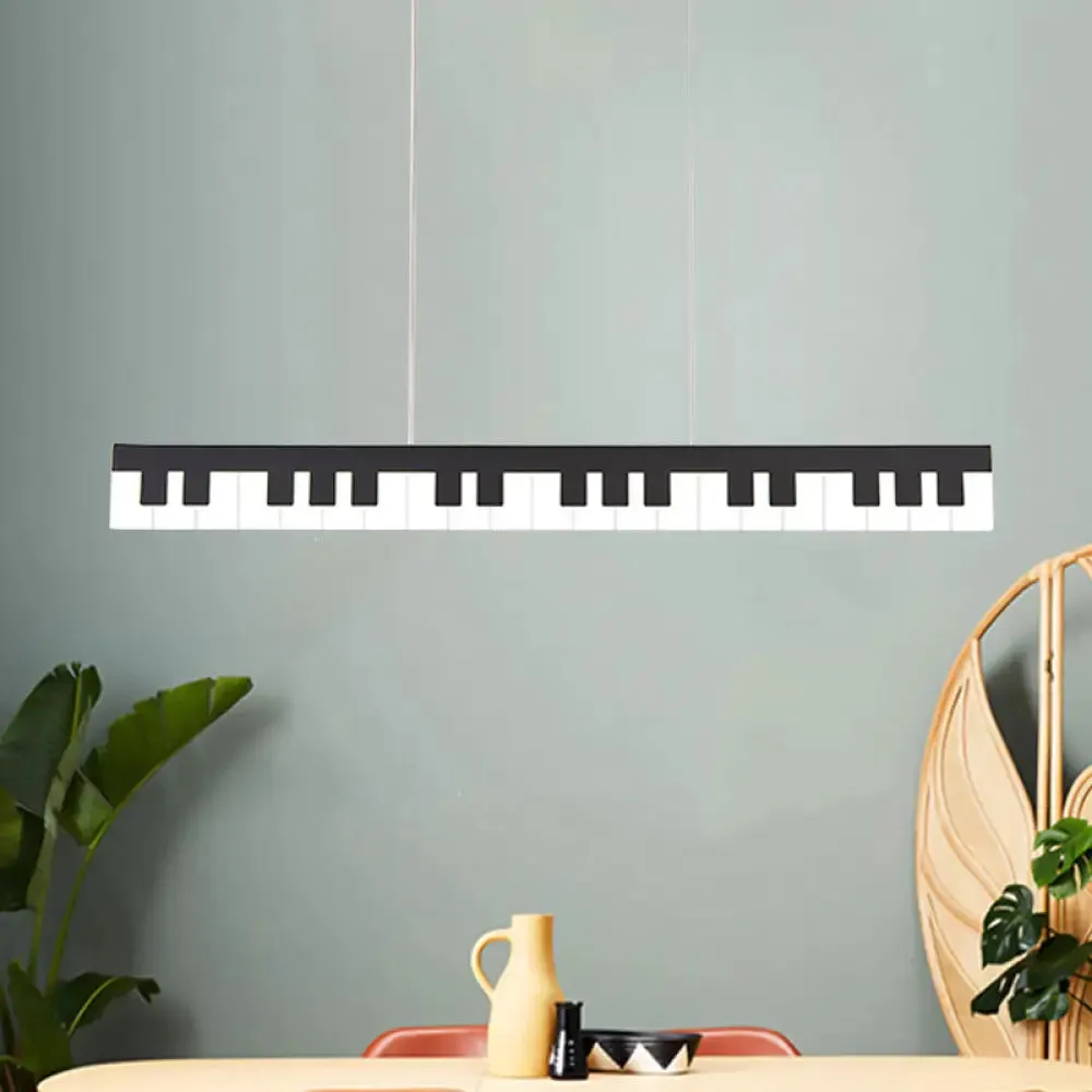 Contemporary LED Acrylic Pendant Ceiling Light in White/Black Piano Key Shape - 3 Light Options