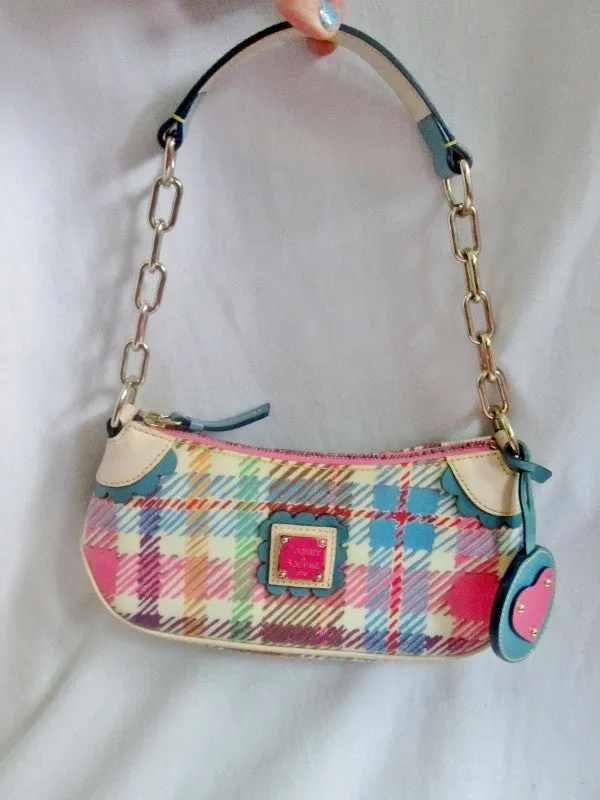 DOONEY & BOURKE Plaid Satchel Hobo Shoulder Bag Leather Heart Boho MULTI Scallop