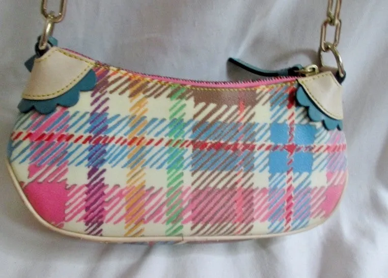 DOONEY & BOURKE Plaid Satchel Hobo Shoulder Bag Leather Heart Boho MULTI Scallop