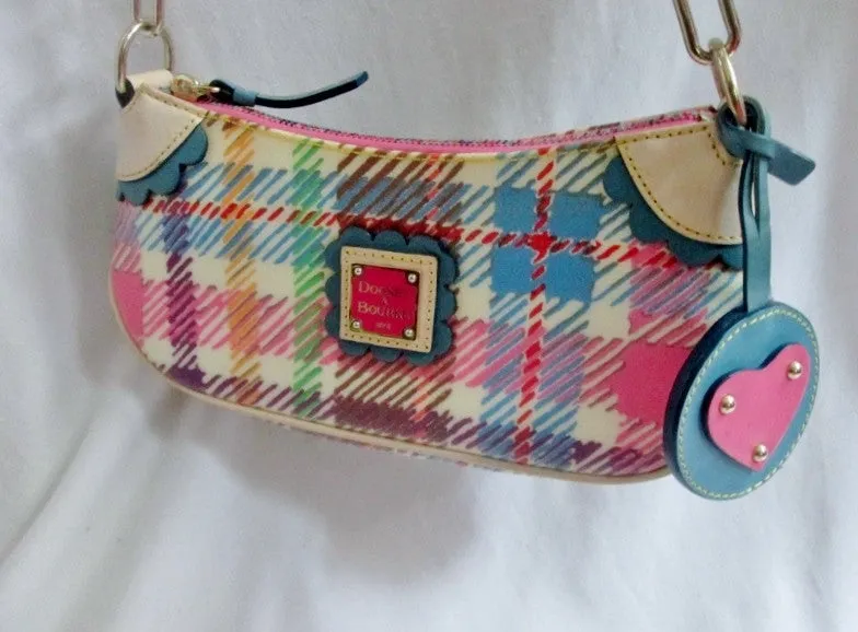 DOONEY & BOURKE Plaid Satchel Hobo Shoulder Bag Leather Heart Boho MULTI Scallop