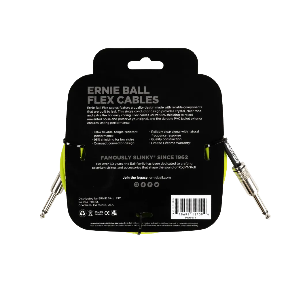 Ernie Ball Flex Instrument Cable Straight/Straight 10Ft - Green