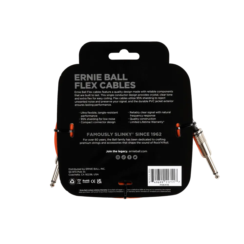 Ernie Ball Flex Instrument Cable Straight/Straight 10Ft - Orange