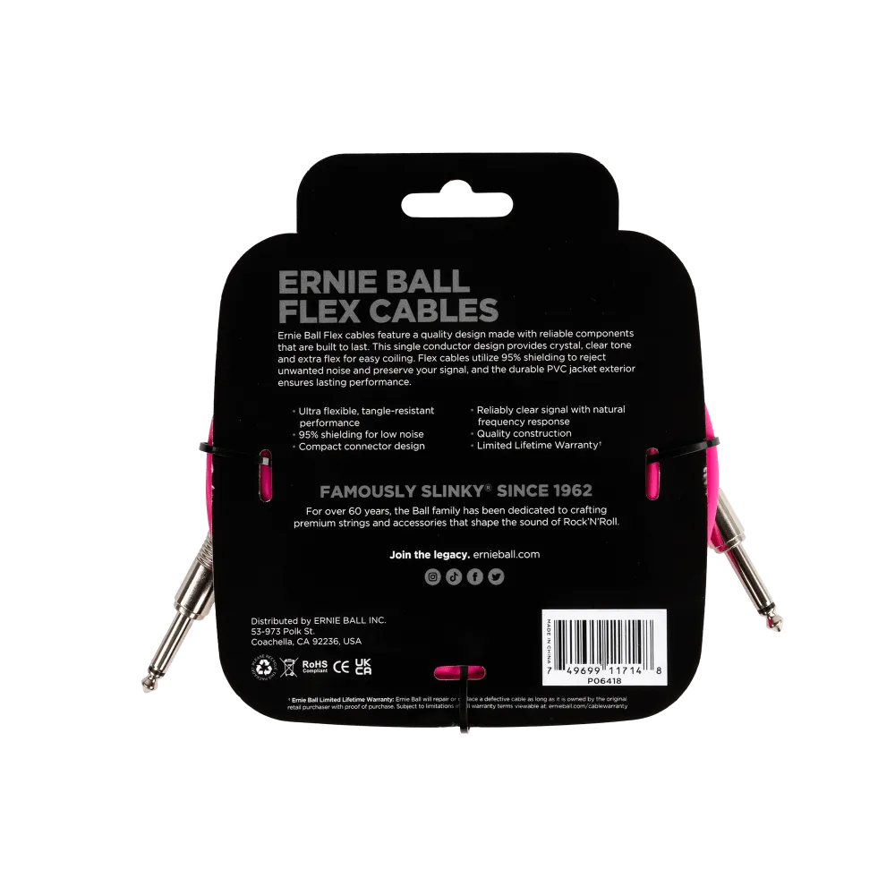 Ernie Ball Flex Instrument Cable Straight/Straight 20Ft - Pink