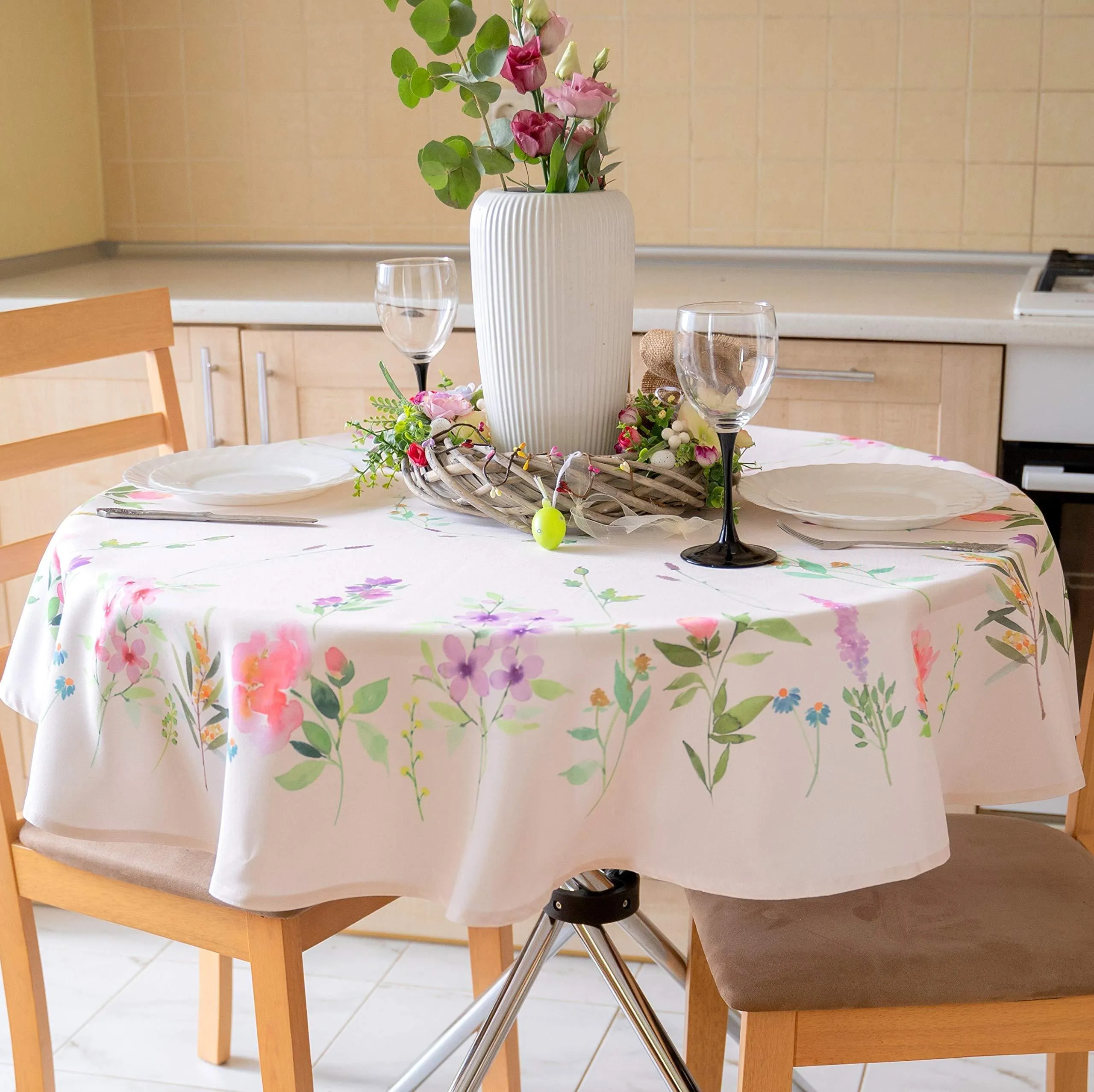 Finest Floral Round Tablecloth 60 inch Diameter Non Iron Stain Resistant