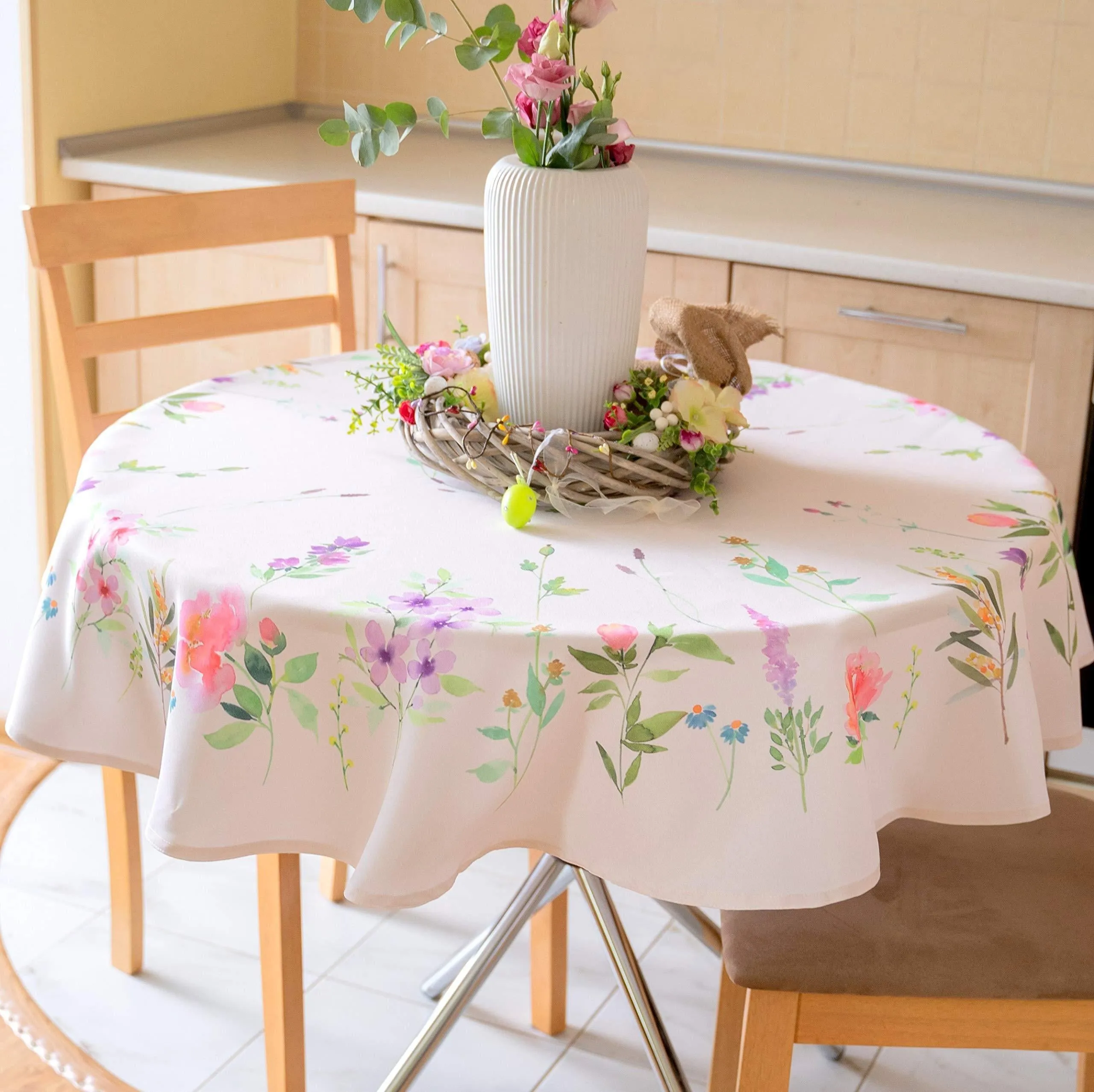 Finest Floral Round Tablecloth 60 inch Diameter Non Iron Stain Resistant