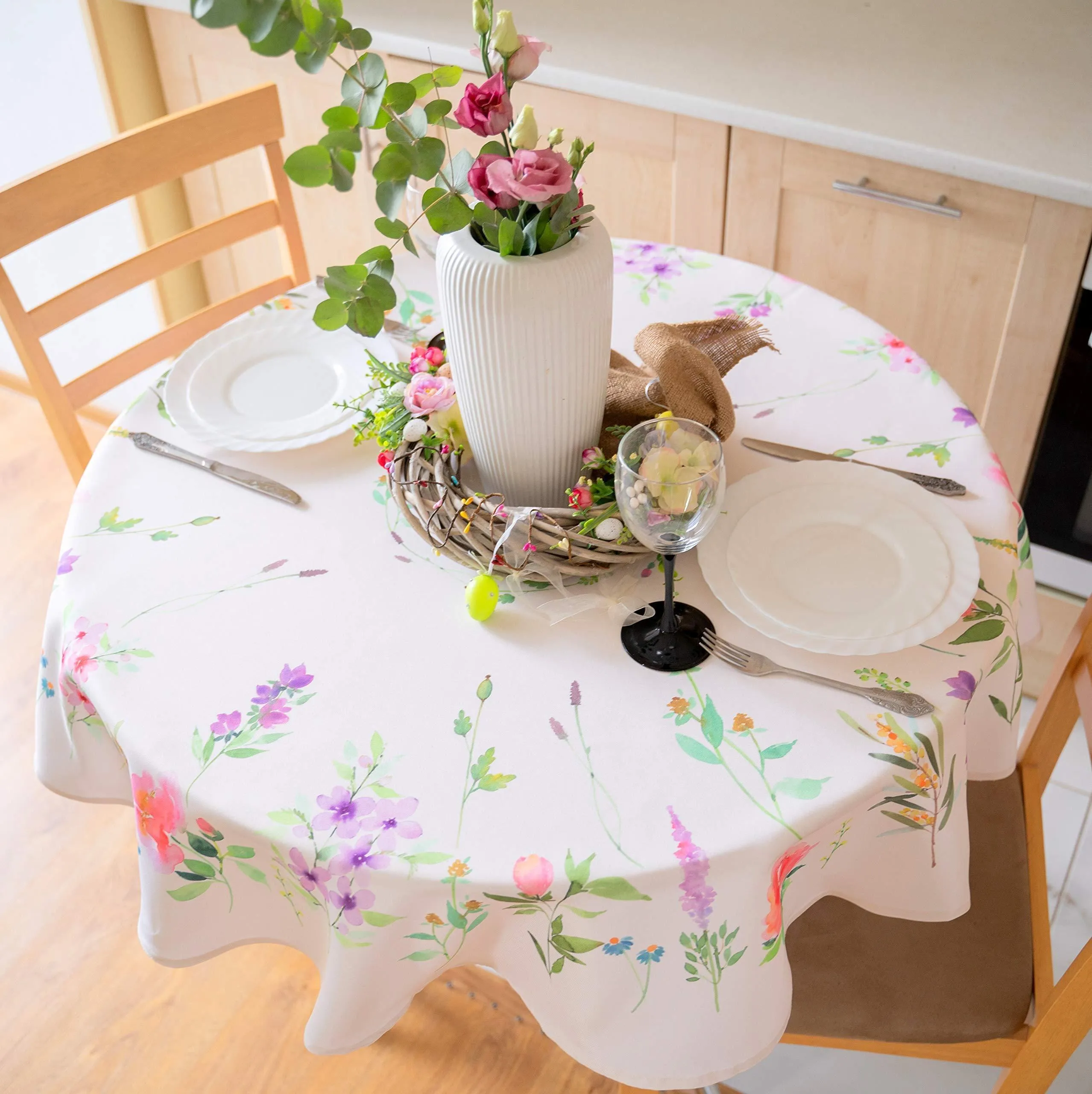 Finest Floral Round Tablecloth 60 inch Diameter Non Iron Stain Resistant