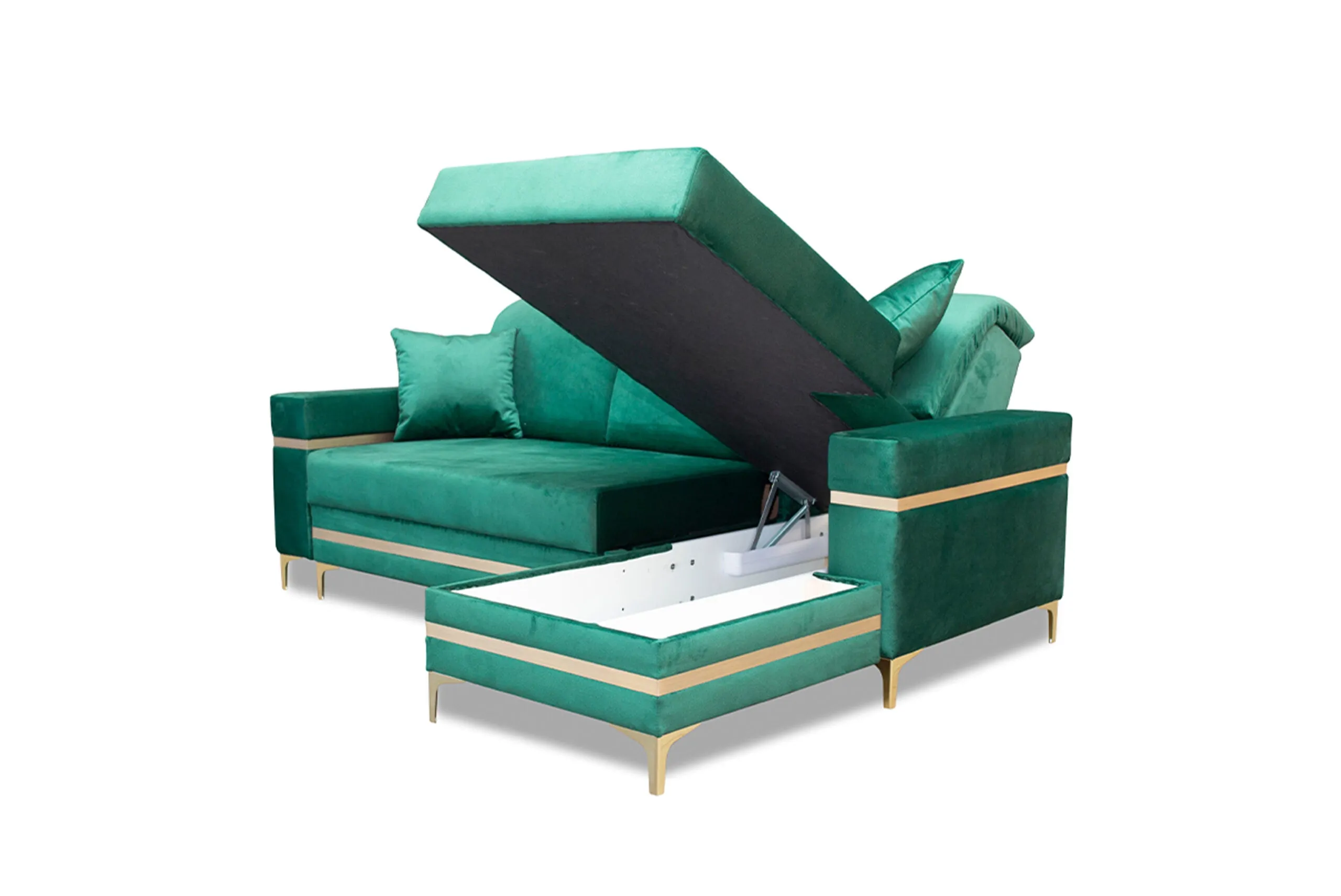 Florence Gold Corner Sofa Bed - Modern Design with Sleeping Function and Bedding Storage