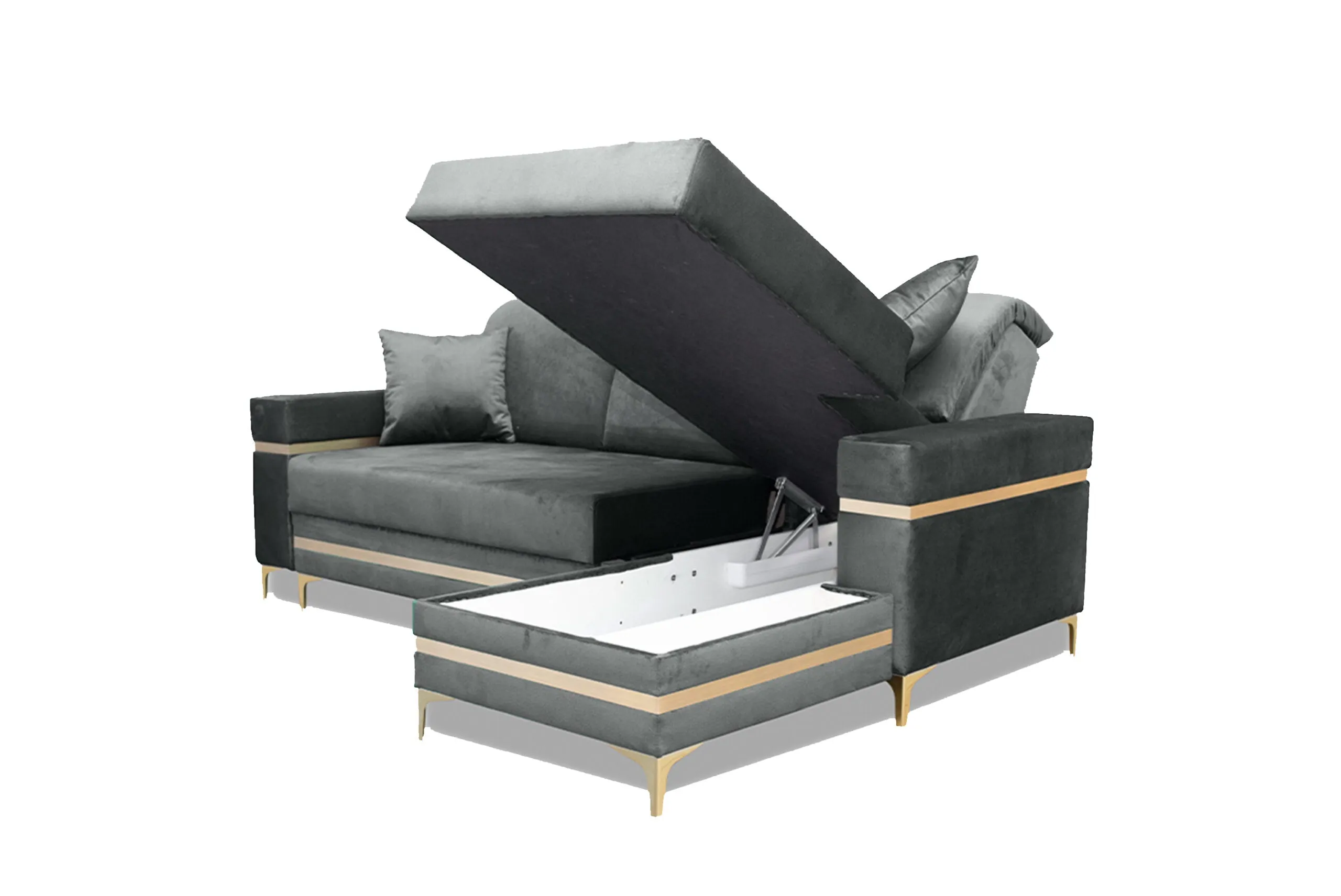 Florence Gold Corner Sofa Bed - Modern Design with Sleeping Function and Bedding Storage