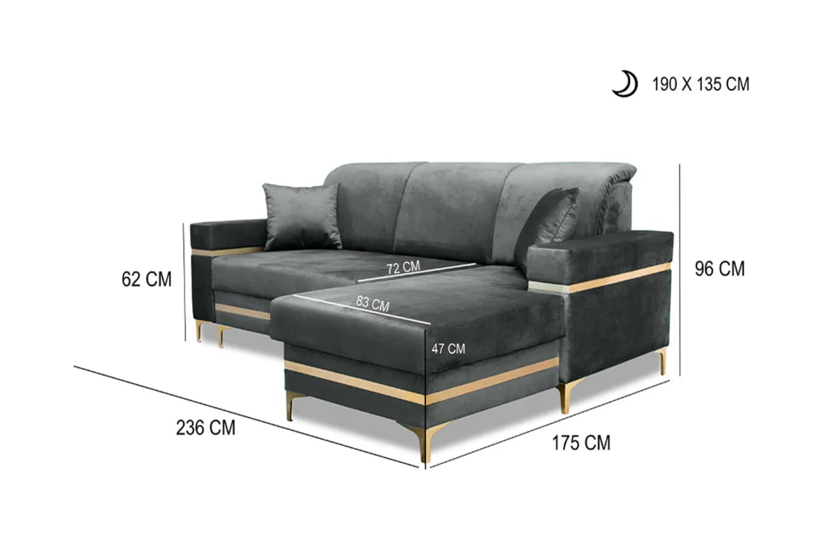 Florence Gold Corner Sofa Bed - Modern Design with Sleeping Function and Bedding Storage