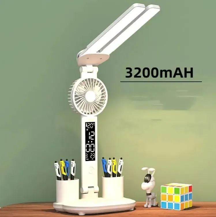 Foldable LED Table Light Eye Protection Multifunction Desk Lamp With Thermometer Calendar Fan Pen Holder Study Reading Fan Light