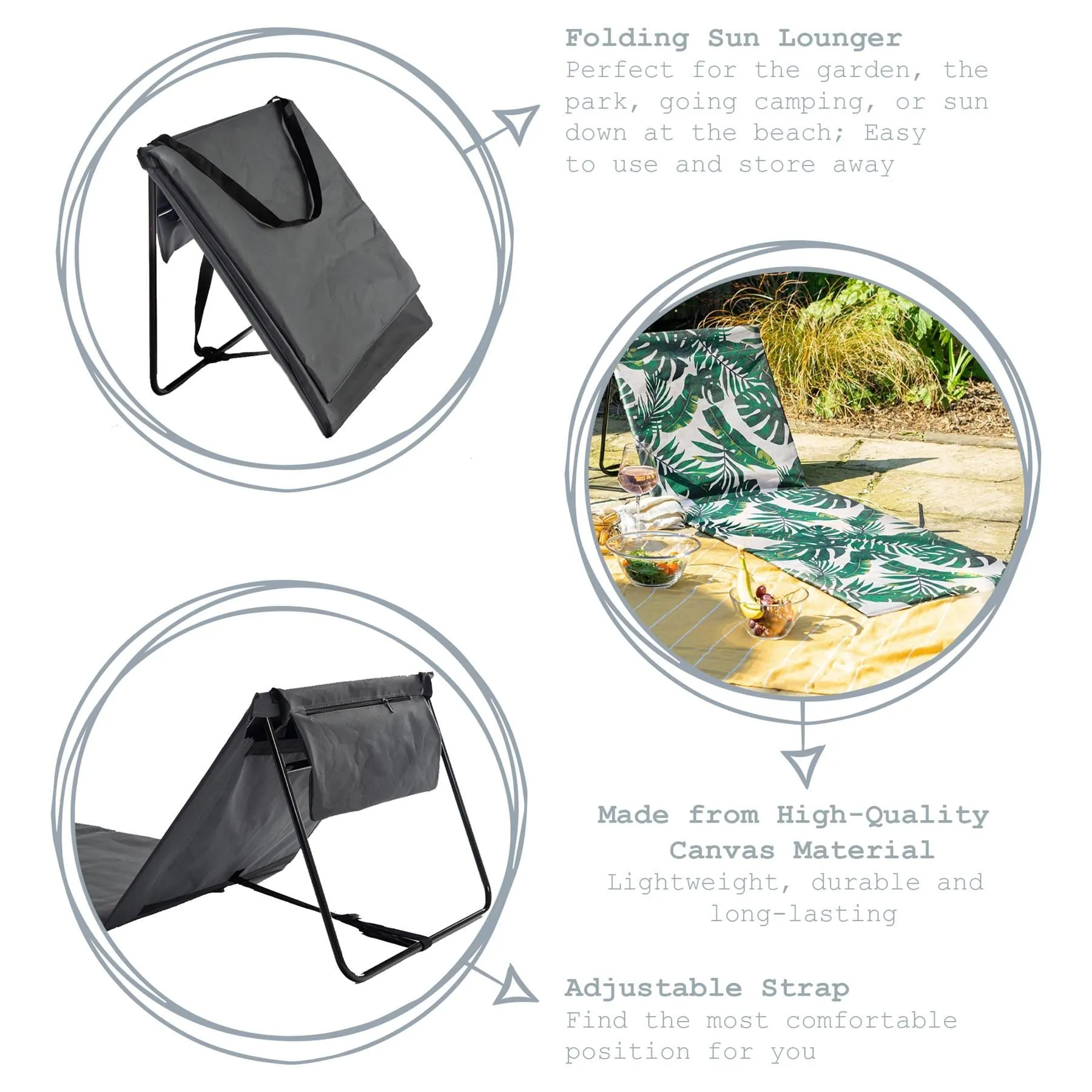 Folding Canvas Beach Lounger - By Harbour Housewares