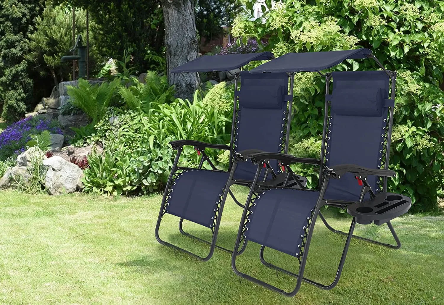 Folding Zero Gravity Outdoor Recliner Patio Lounge Chair with Adjustable Canopy Shade and Cup Holder