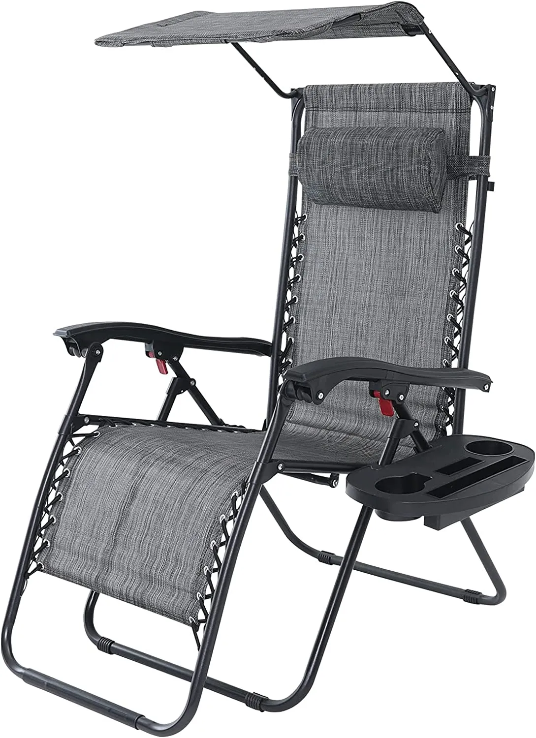 Folding Zero Gravity Outdoor Recliner Patio Lounge Chair with Adjustable Canopy Shade and Cup Holder