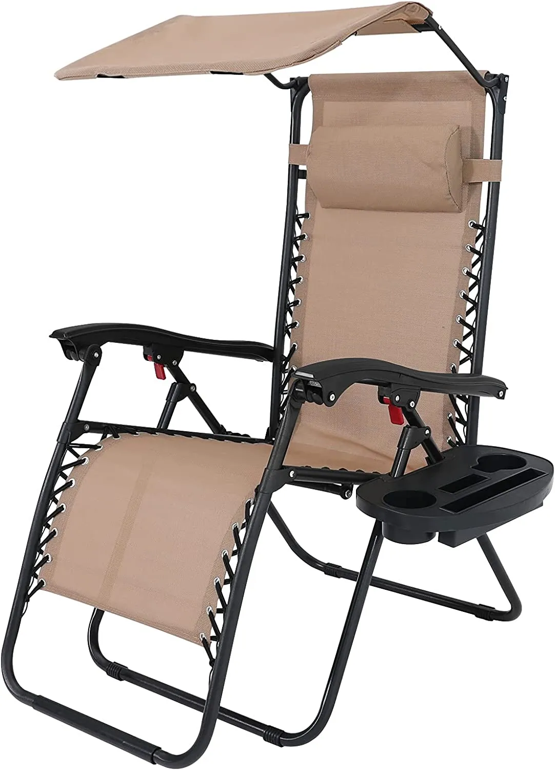 Folding Zero Gravity Outdoor Recliner Patio Lounge Chair with Adjustable Canopy Shade and Cup Holder