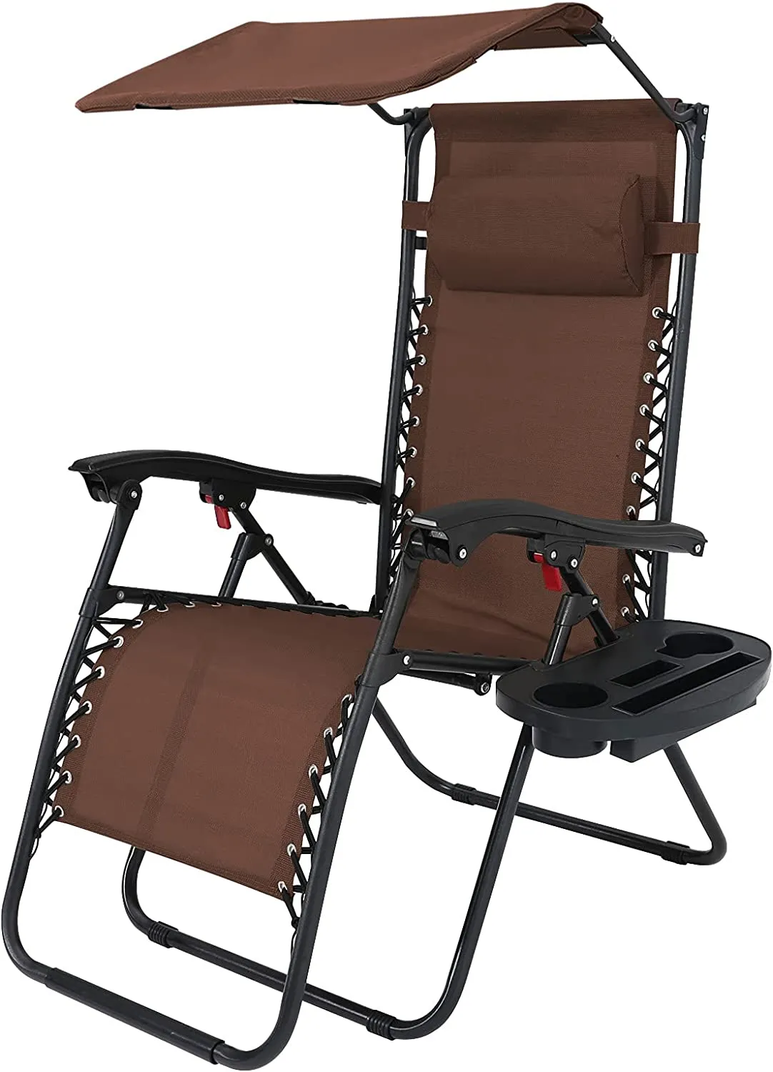 Folding Zero Gravity Outdoor Recliner Patio Lounge Chair with Adjustable Canopy Shade and Cup Holder