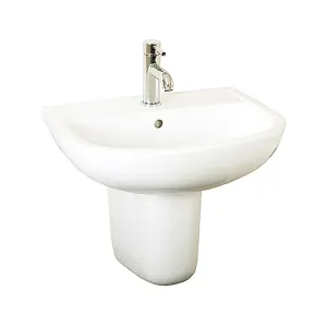 Frontline White Compact Semi-Pedestal Basin - 2 Tap Holes