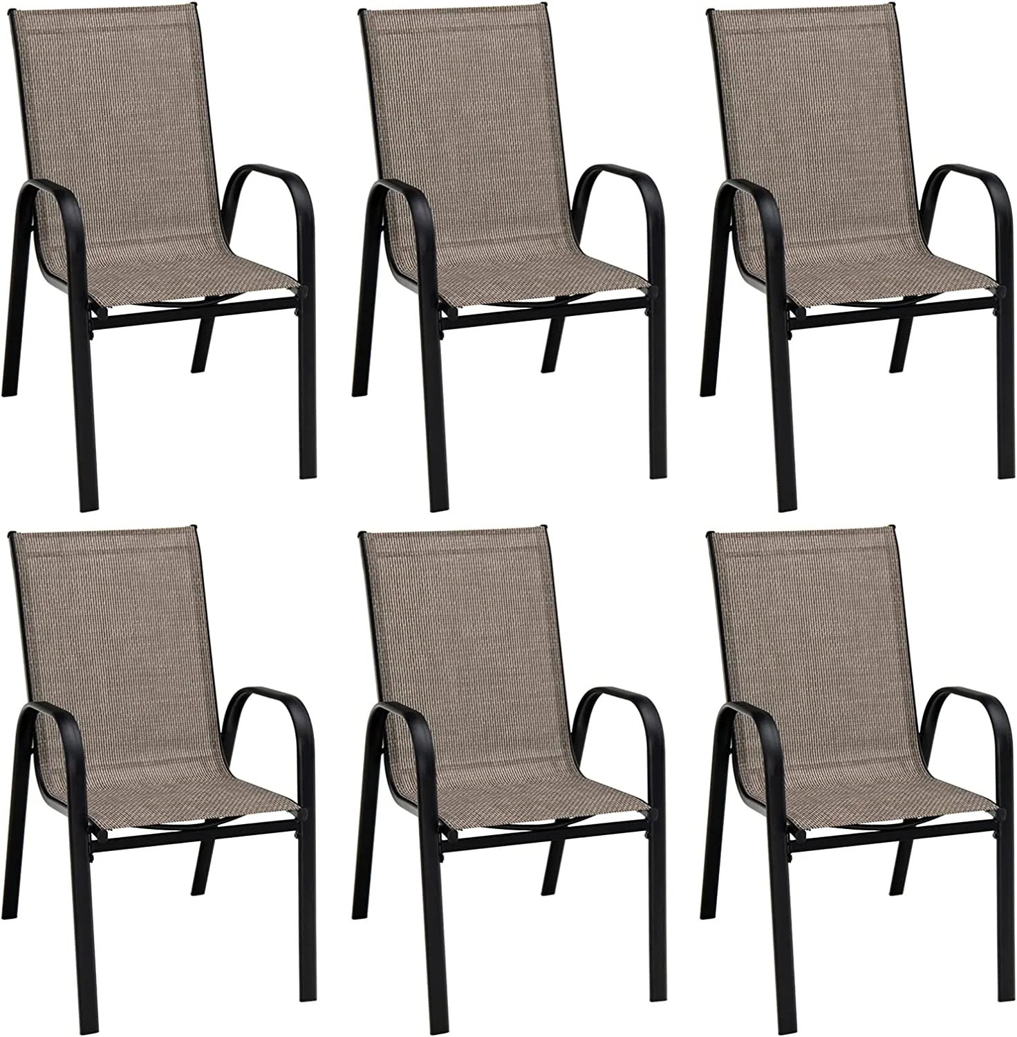 Furniture Set, Outdoor Furniture Set with 6 Stackable Armchairs, 55 Inches Dining Table with 1.5 Inches Umbrella Hole