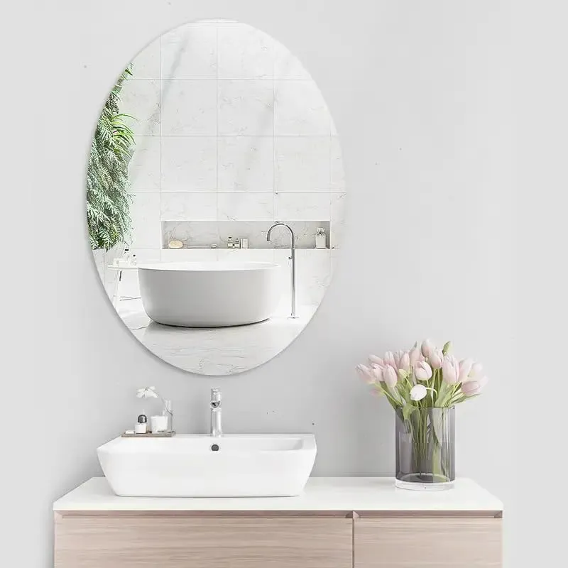 GAKSON Oval Shape Adhesive Mirror for Wall on Tiles Bathroom Bedroom Living Room Basin Mirror Bathroom Wall Mirror Stickers Home Unbreakable Plastic Wall Mirror 20 * 30 (1, 30X20)