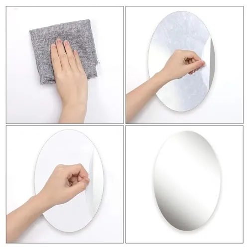 GAKSON Oval Shape Adhesive Mirror Sticker Wall on Tiles Bathroom Bedroom Living Room Basin Mirror Bathroom Wall Mirror Stickers Unbreakable Plastic Wall Mirror 30 * 20 (1, 30X20)