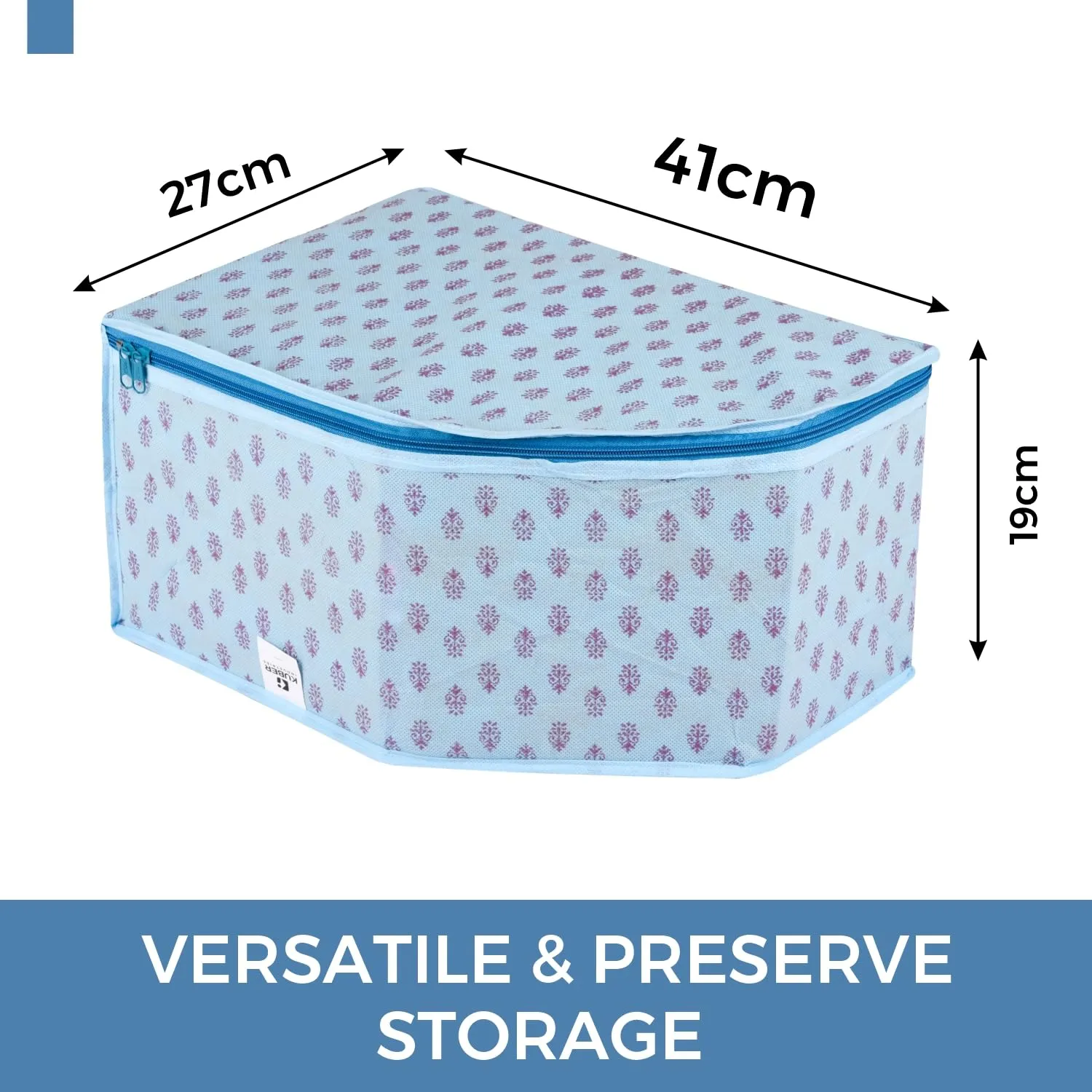 Heart Home Blouse Cover | Clothes Storage Bag | Zipper Wardrobe Organizers | Non-Woven Clothes Organiser | Side Transparent Blouse Organizer | Floral-Design | Pack of 9 | Blue