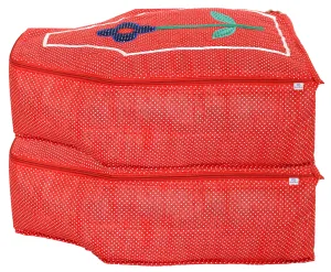 Heart Home Dot Printed Non Woven Blouse Cover Storage Bag, Organizers for Wardrobe-Pack of 2 (Red)