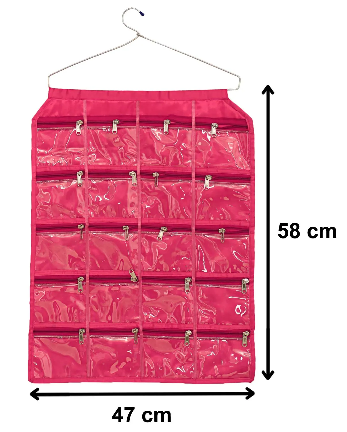 Heart Home Satin Jewellery Organizer With Hanger, Pink (F_26_HEARTH016957)