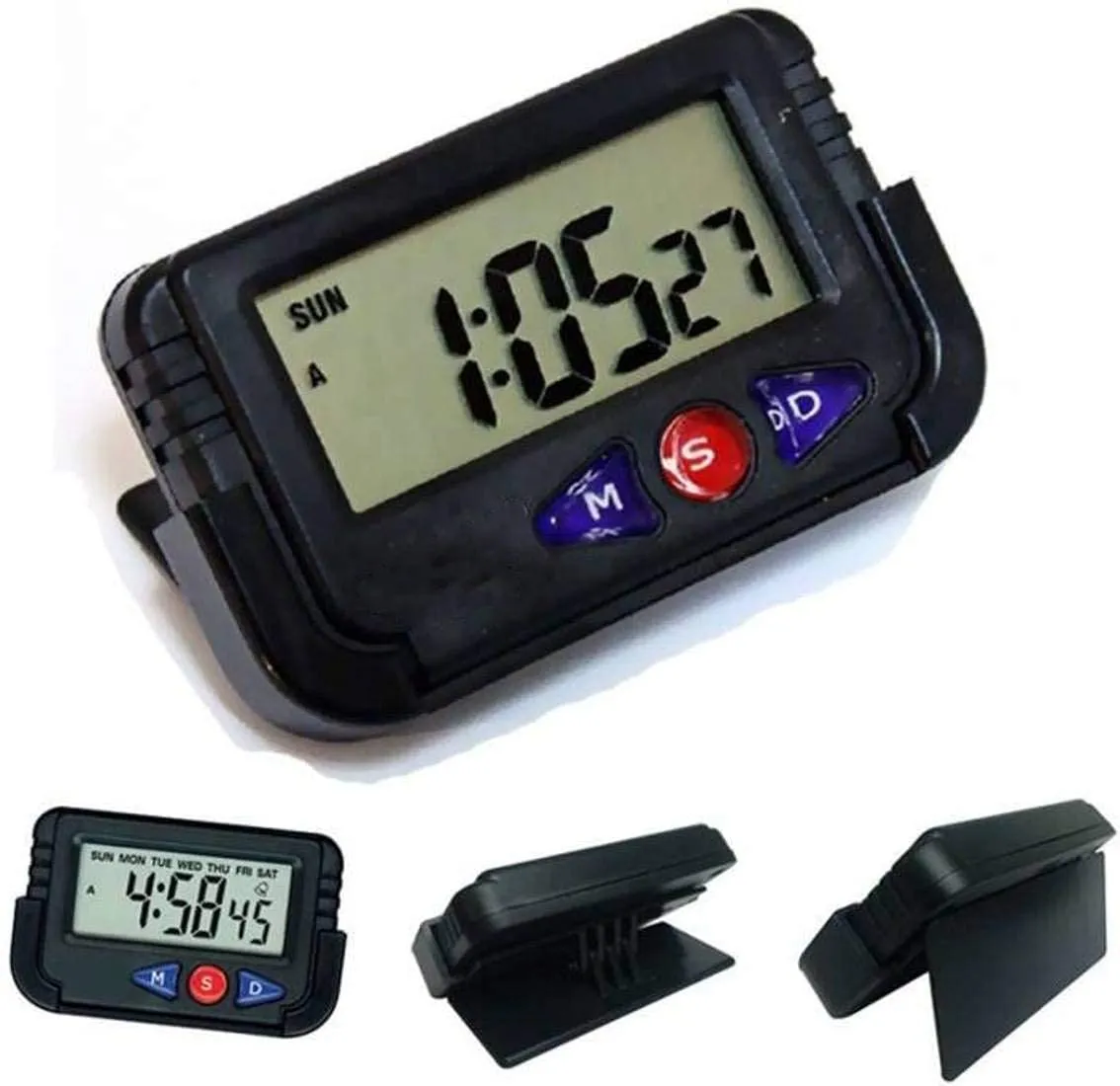 Hetkrishi Plastic NA-613D Car Dashboard Clock and Stopwatch with Flexible Stand, Black