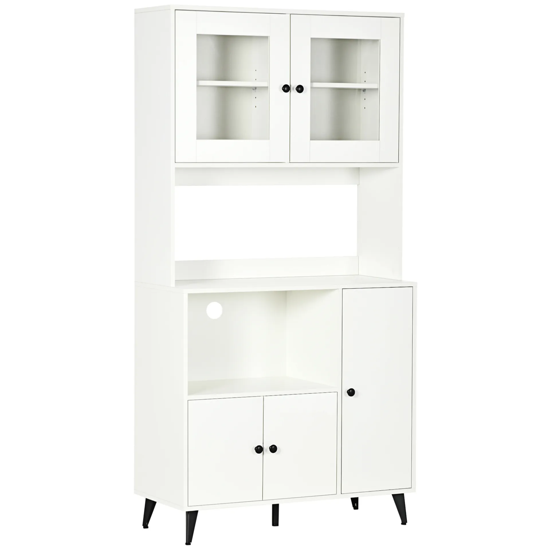 HOMCOM Freestanding Kitchen Cupboard - Modern White Storage Cabinet with Adjustable Shelves & Doors, 180cm