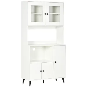 HOMCOM Freestanding Kitchen Cupboard - Modern White Storage Cabinet with Adjustable Shelves & Doors, 180cm