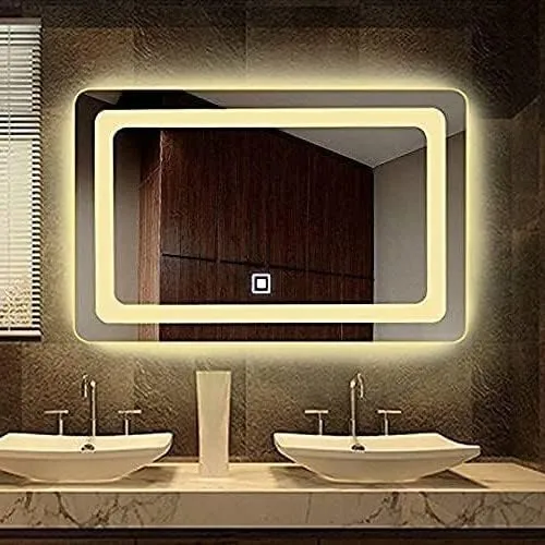 Horizontal LED Bathroom Mirror with 3 Lighting Options (Warm, White, Natural White), Stylish Illumination for Your Wash Basin Bathroom Home Horizontal Mirror (Design 1)