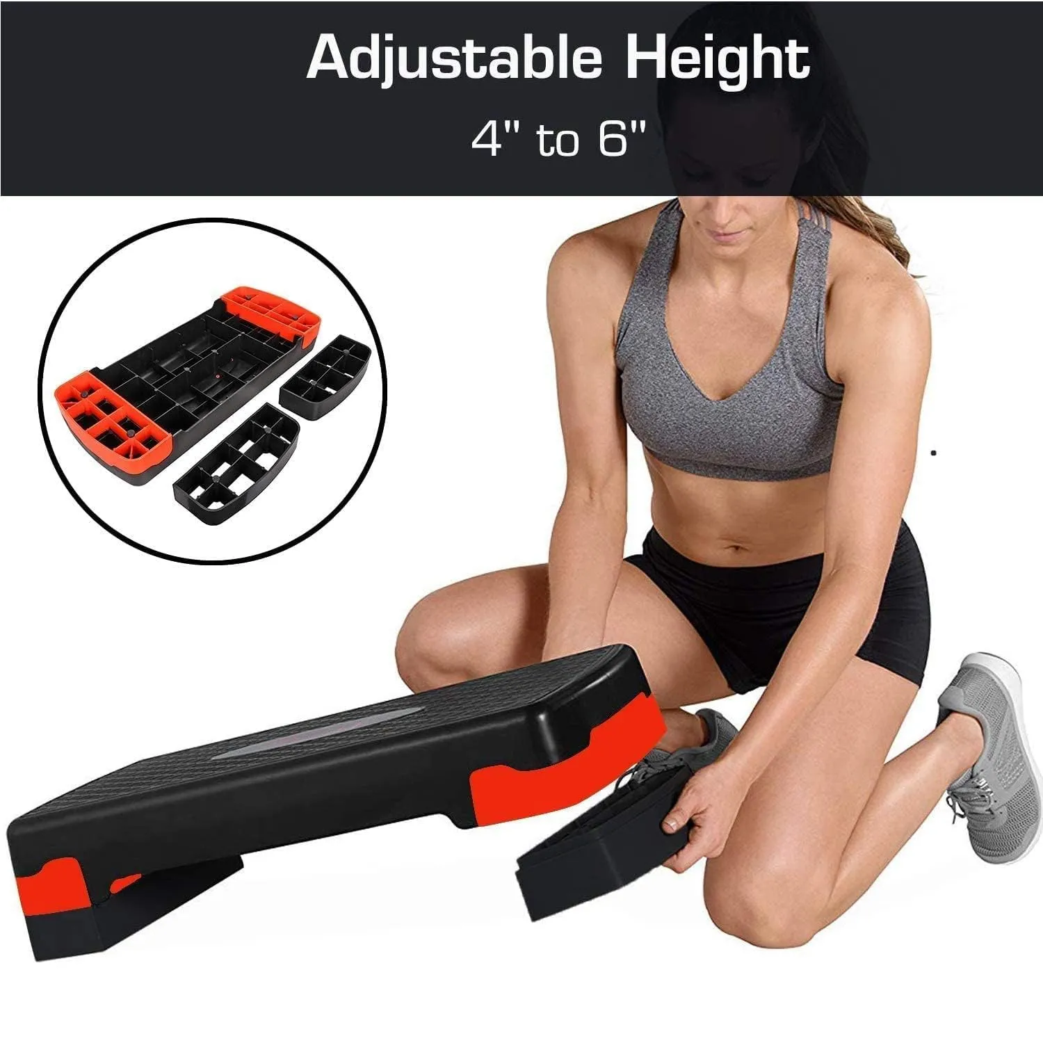 Kuber Industries Adjustable Aerobic Stepper For Gym, Yoga, Home-Pack of 5 (Black & Red)