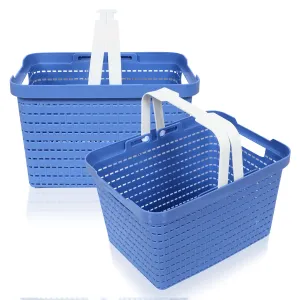 Kuber Industries Basket | Plastic Storage Basket for Fruits | Storage Basket for Picnic | Storage Basket for Kitchen | Stationery Storage Basket | FLORA-222 | Pack of 2 | Blue