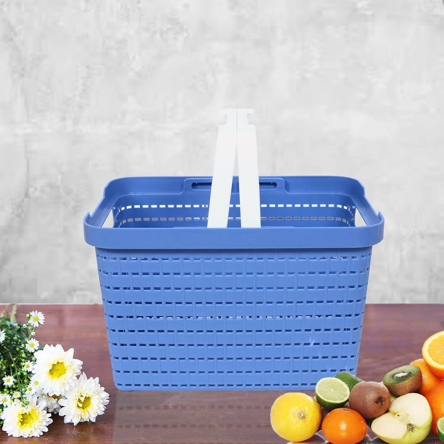 Kuber Industries Basket | Plastic Storage Basket for Fruits | Storage Basket for Picnic | Storage Basket for Kitchen | Stationery Storage Basket | FLORA-222 | Pack of 2 | Blue