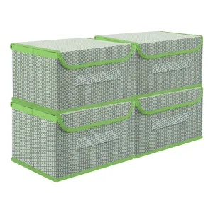 Kuber Industries Drawer Storage Box | Zig Zag Dhakkan Storage Box | Non-Woven Clothes Organizer For Toys | Storage Box with Handle | Small | Pack of 4 | Green