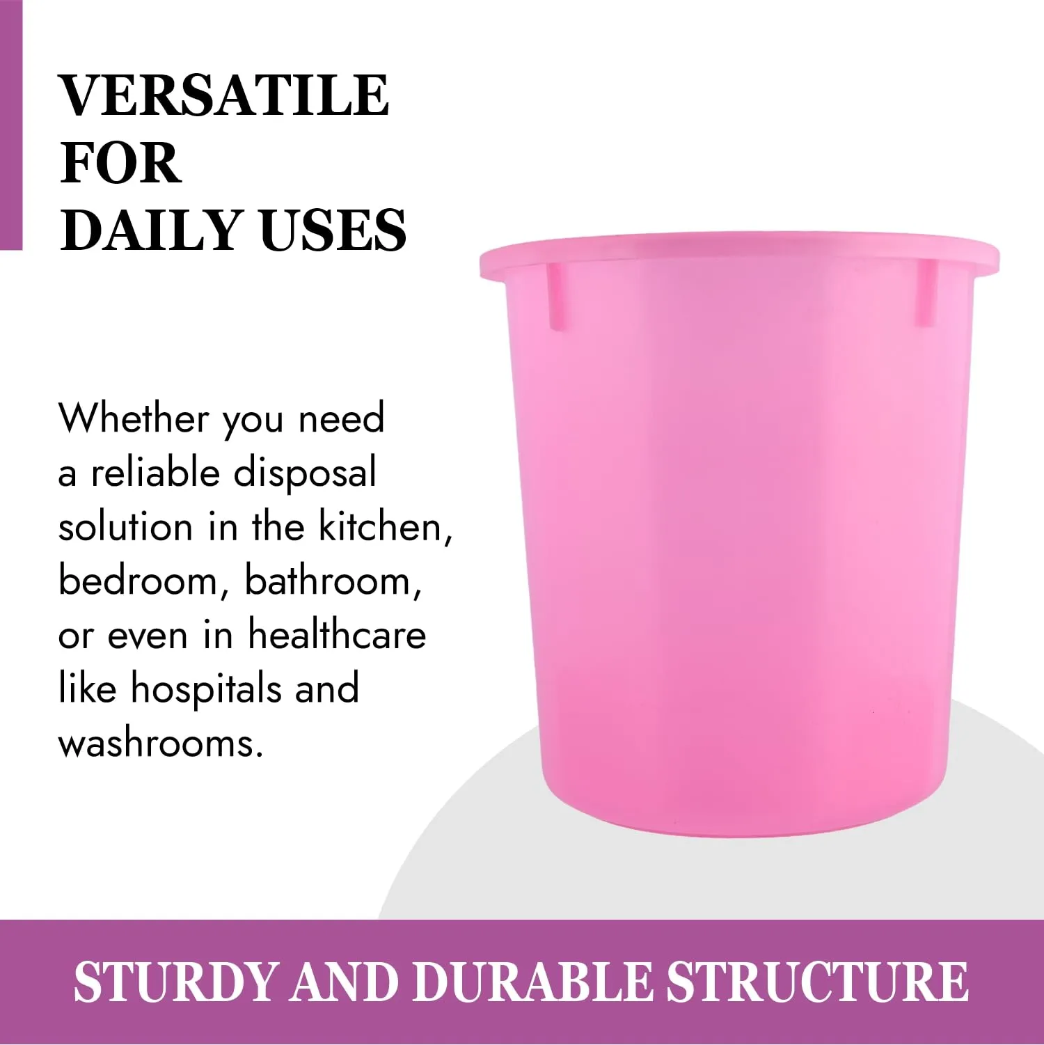 Kuber Industries Dustbin | Open Dustbin | Plastic Garbage Dustbin | Dustbin for Kitchen | Dustbin for Bathroom | Office Dustbin | Plain Sada Dustbin | 7 LTR | Pink