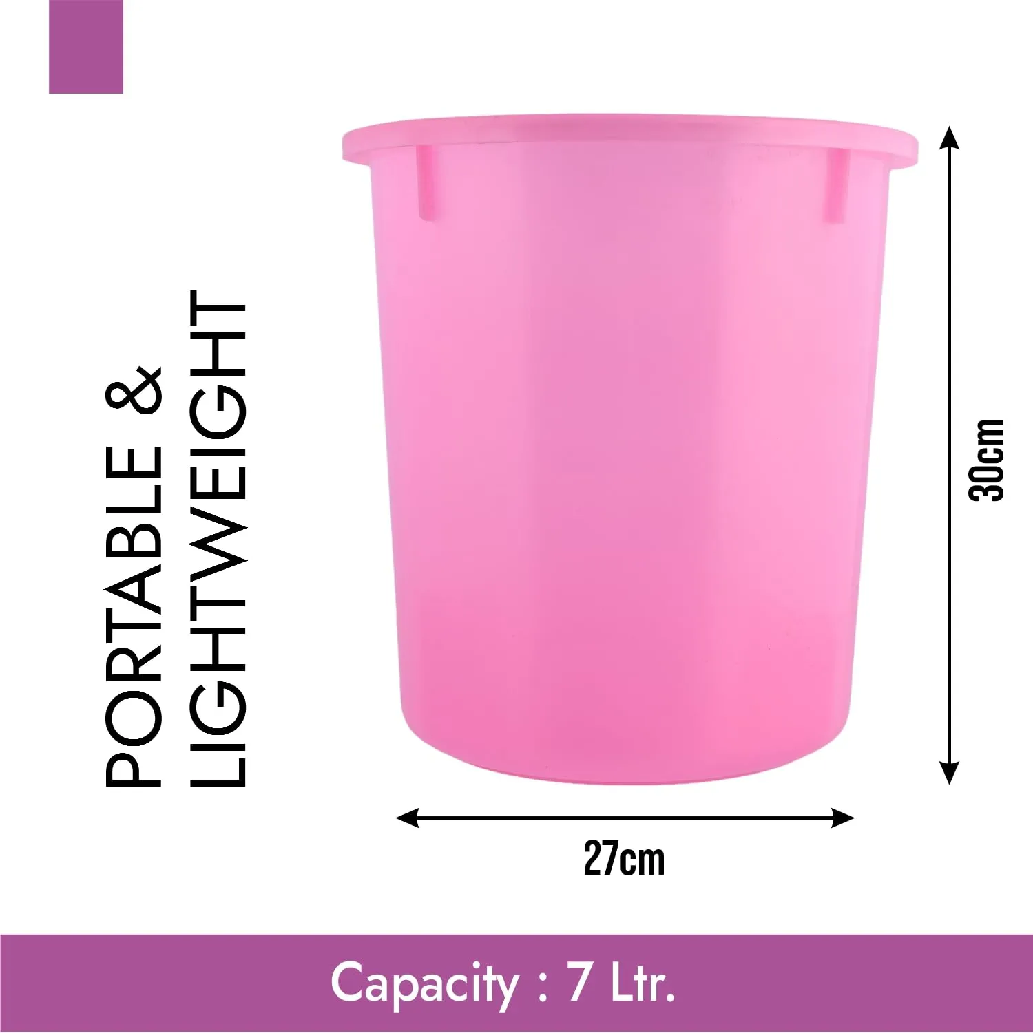 Kuber Industries Dustbin | Open Dustbin | Plastic Garbage Dustbin | Dustbin for Kitchen | Dustbin for Bathroom | Office Dustbin | Plain Sada Dustbin | 7 LTR | Pink