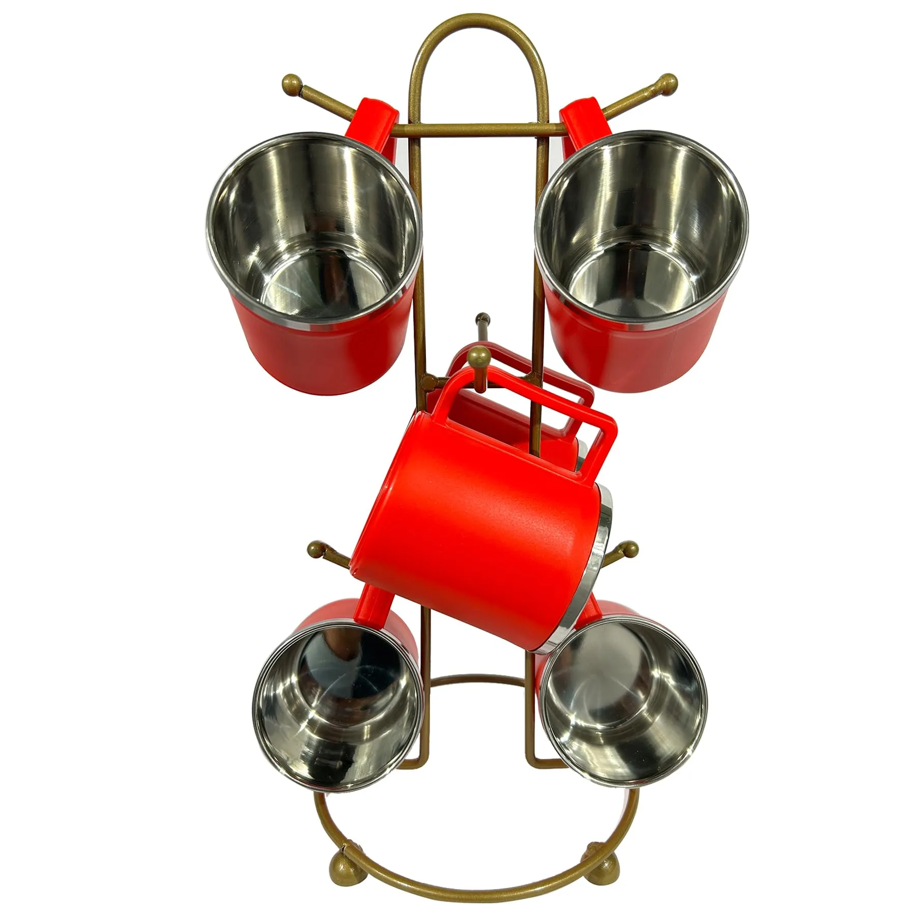 Kuber Industries Pack of 3 Kitchen Stand | Cup Stand for Kitchen | Coffee and Tea Mug Holder | Dinning Tabel Cup Stand for Kitchen | Organizer for Kitchen | 6 Cup Stand Hanger | Gold