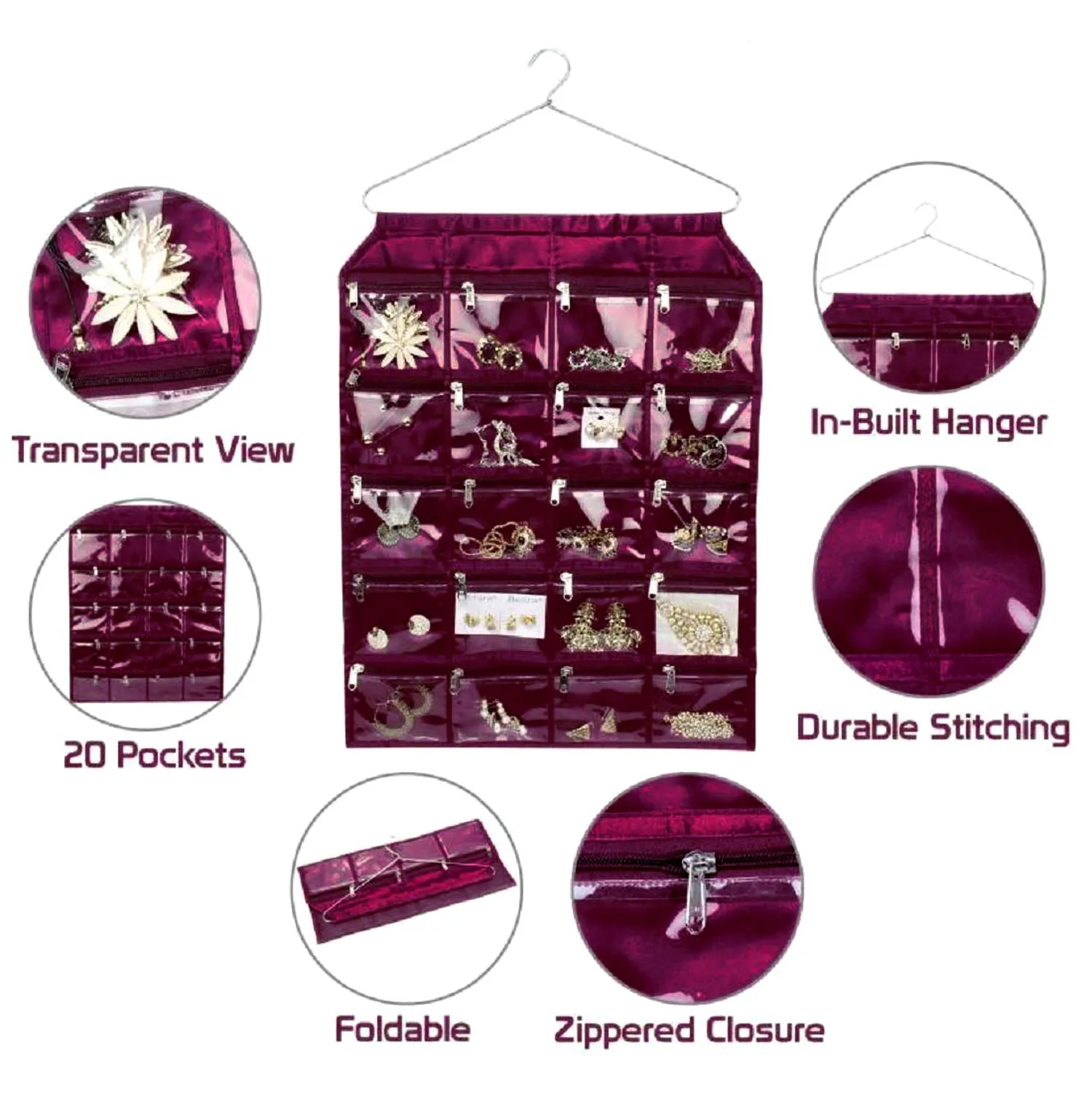 Kuber Industries Satin Jewellery Organizer With Hanger, Purple (F_26_KUBMART016965)