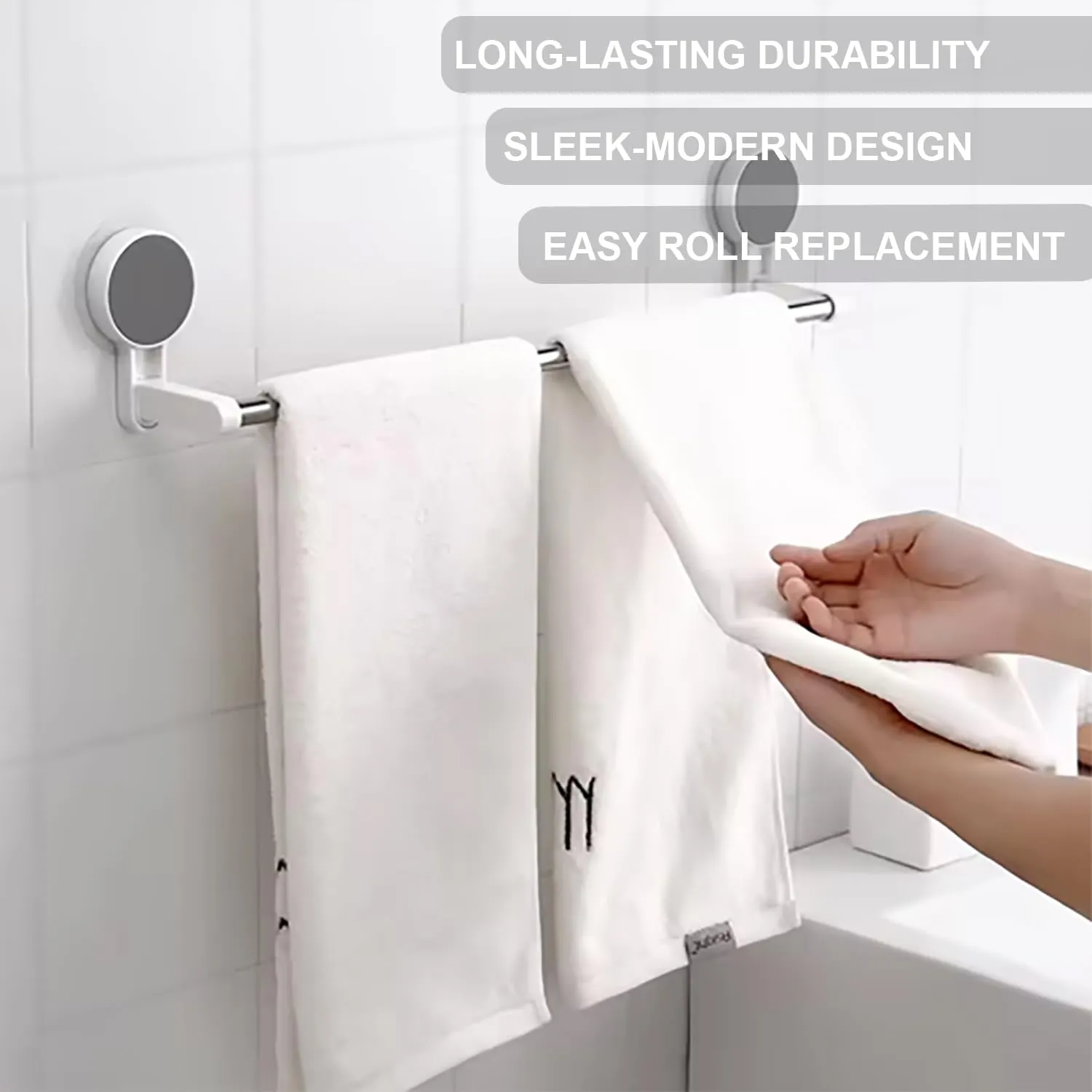 Kuber Industries Towel Bars | Towel cloth Hanger | Cloth Holder for Bathroom-Kitchen | Single Towel Bar | Cloth Hanger for Bathroom | Towel Rod Bars | 1337 | White