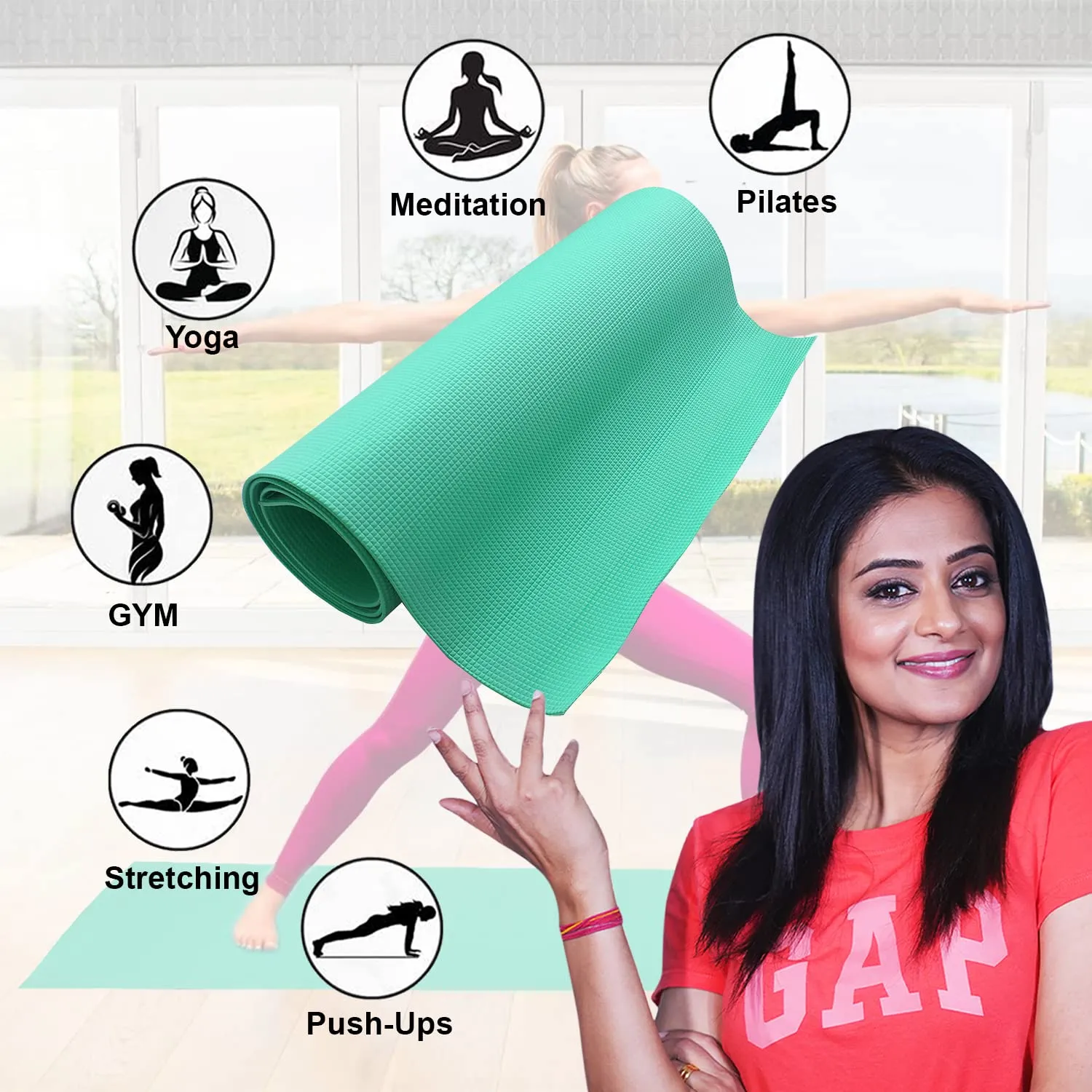 Kuber Industries Yoga Mat | Eva Foam Workout Mat | Anti-Skid Exercise Mat | Gym Yoga Mat | Yoga Mat for Women | Yoga Mat for Men | 4 MM | Green