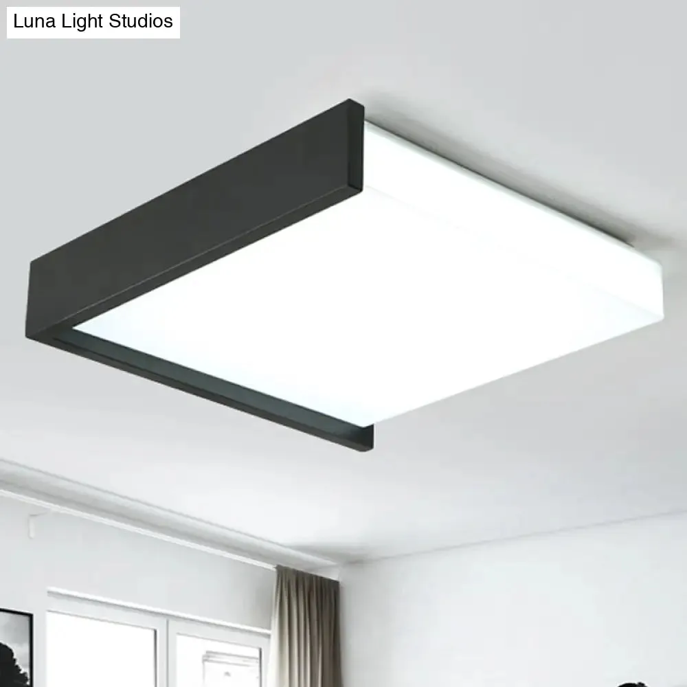 LED Flush Ceiling Light for Bedroom - 16"/19.5" Wide, Black/White with Warm/White Light and Brick Acrylic Shade