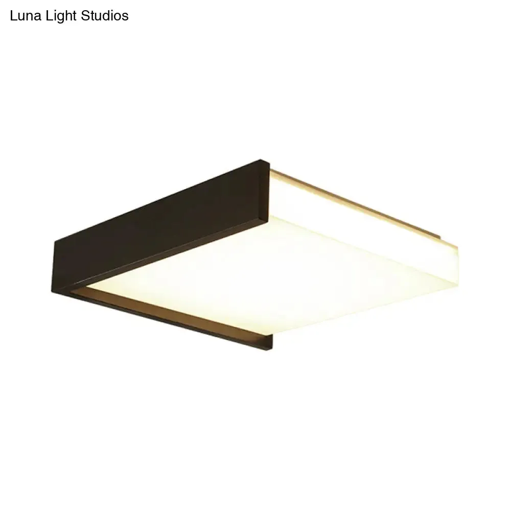 LED Flush Ceiling Light for Bedroom - 16"/19.5" Wide, Black/White with Warm/White Light and Brick Acrylic Shade