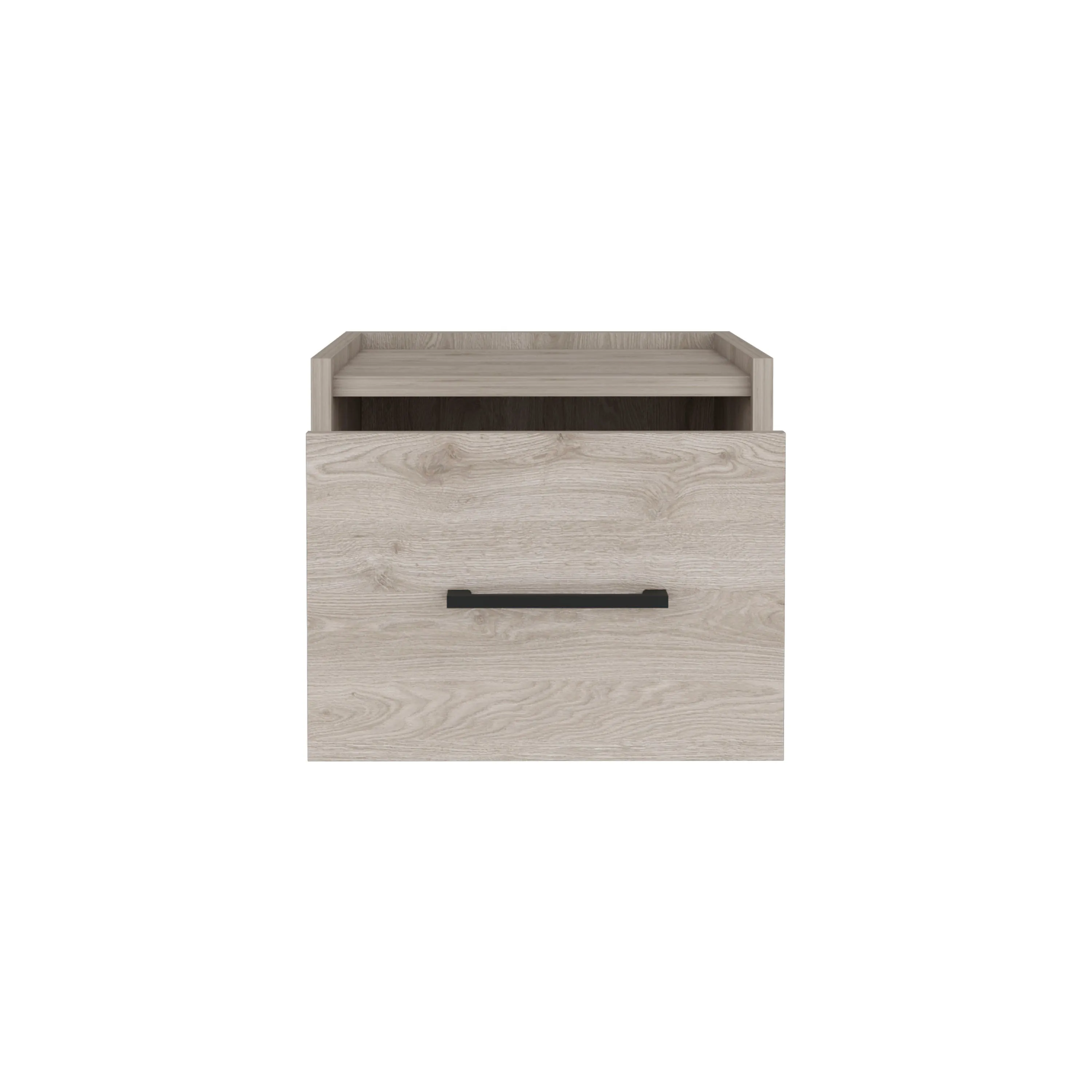 Light Gray Modern Floating Nightstand, Space-Saving Design with Convenient Drawer and Black pull Handle