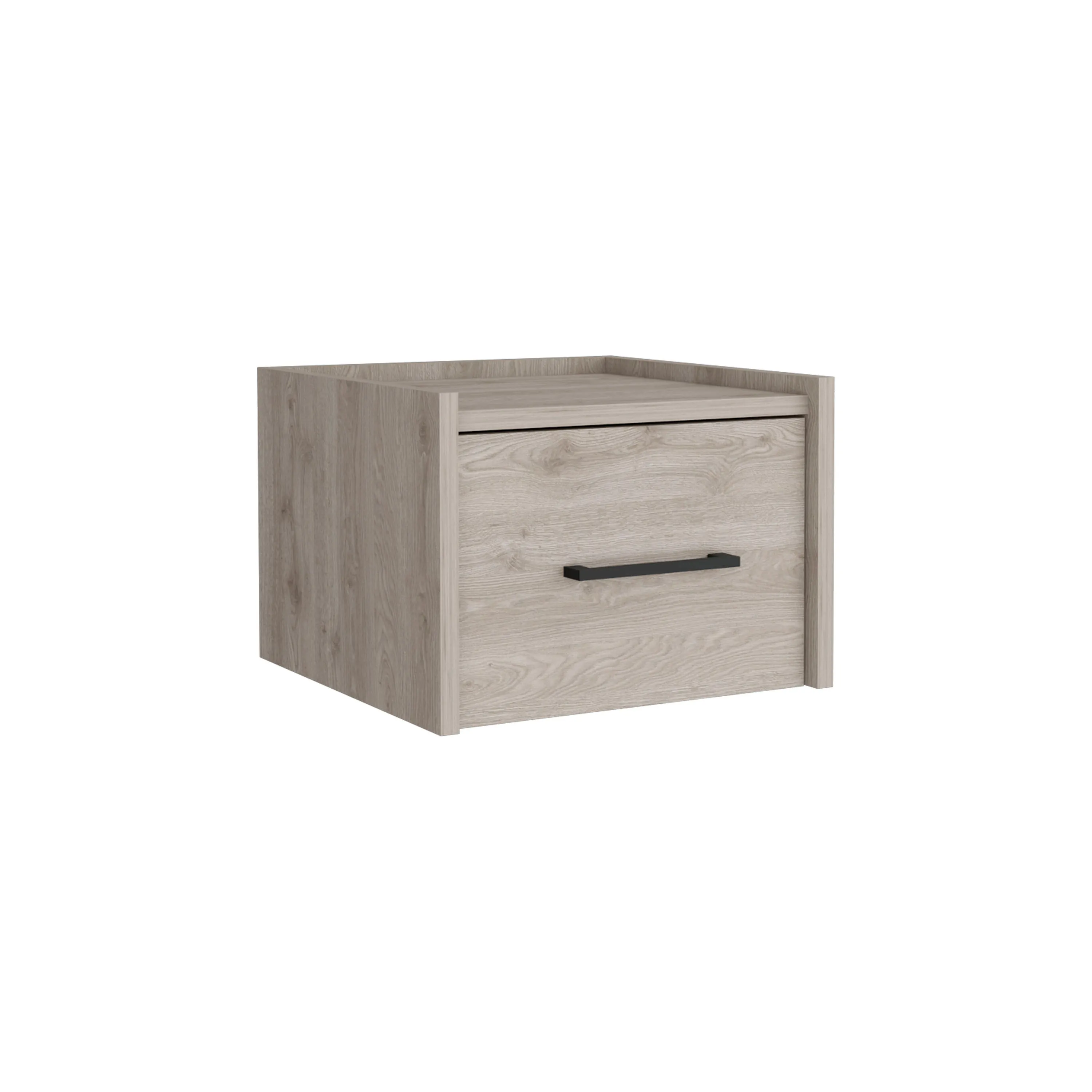 Light Gray Modern Floating Nightstand, Space-Saving Design with Convenient Drawer and Black pull Handle