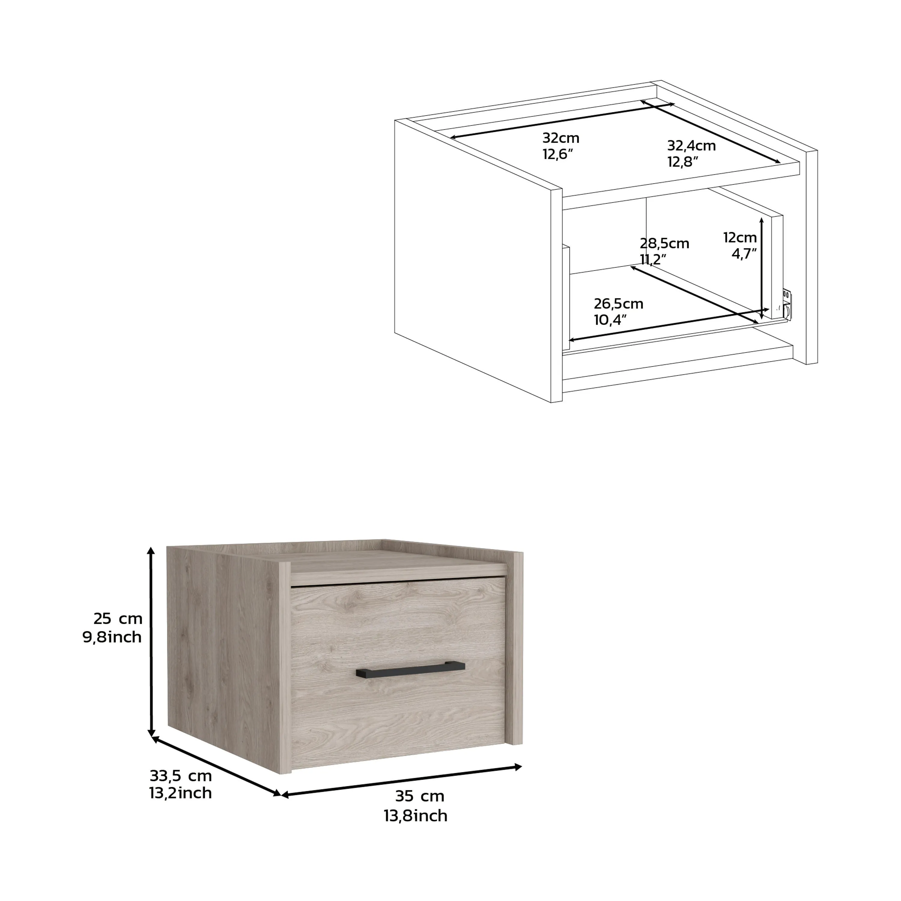 Light Gray Modern Floating Nightstand, Space-Saving Design with Convenient Drawer and Black pull Handle