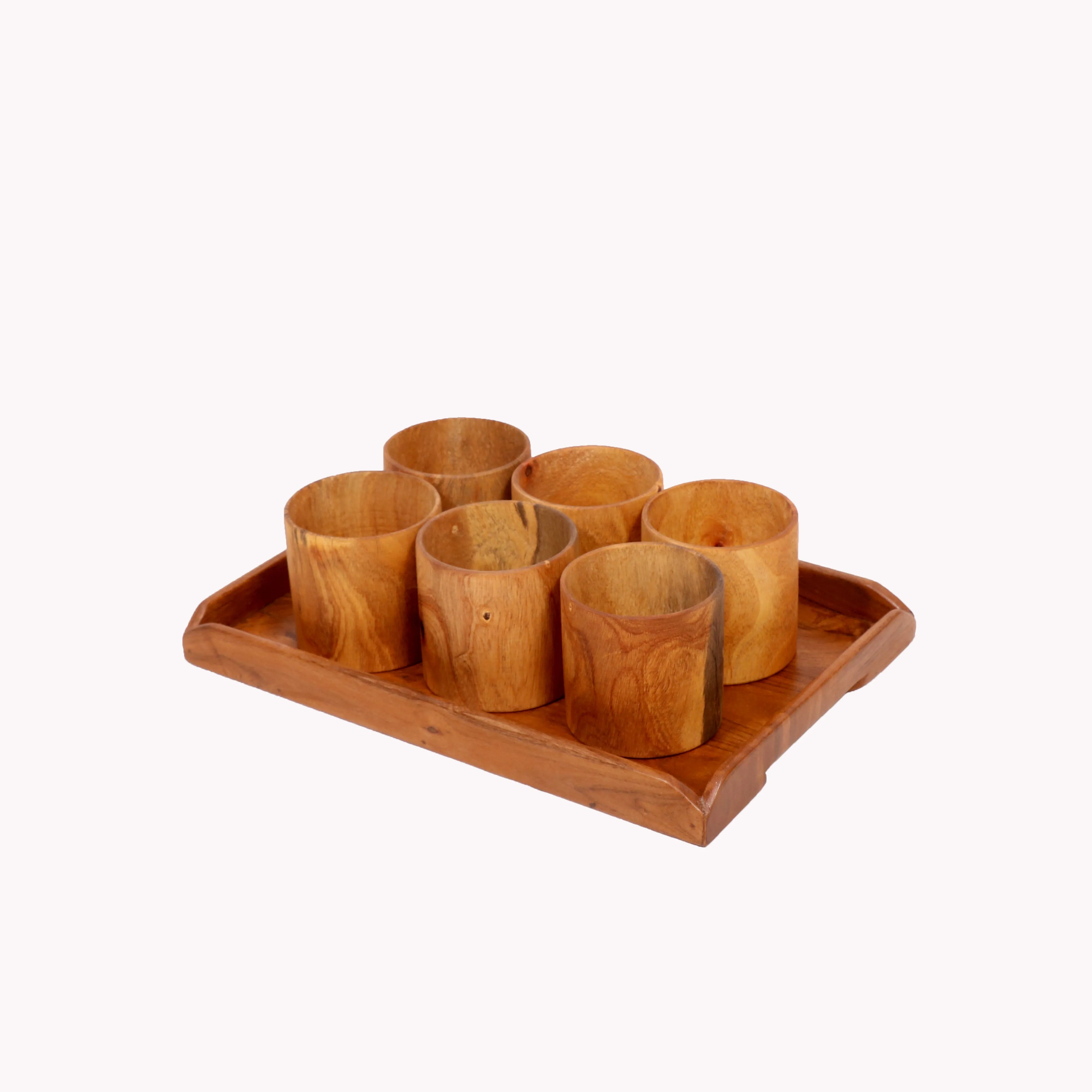 Light Toned Cup and Platter Set (Set of 6 & 1 Tray)