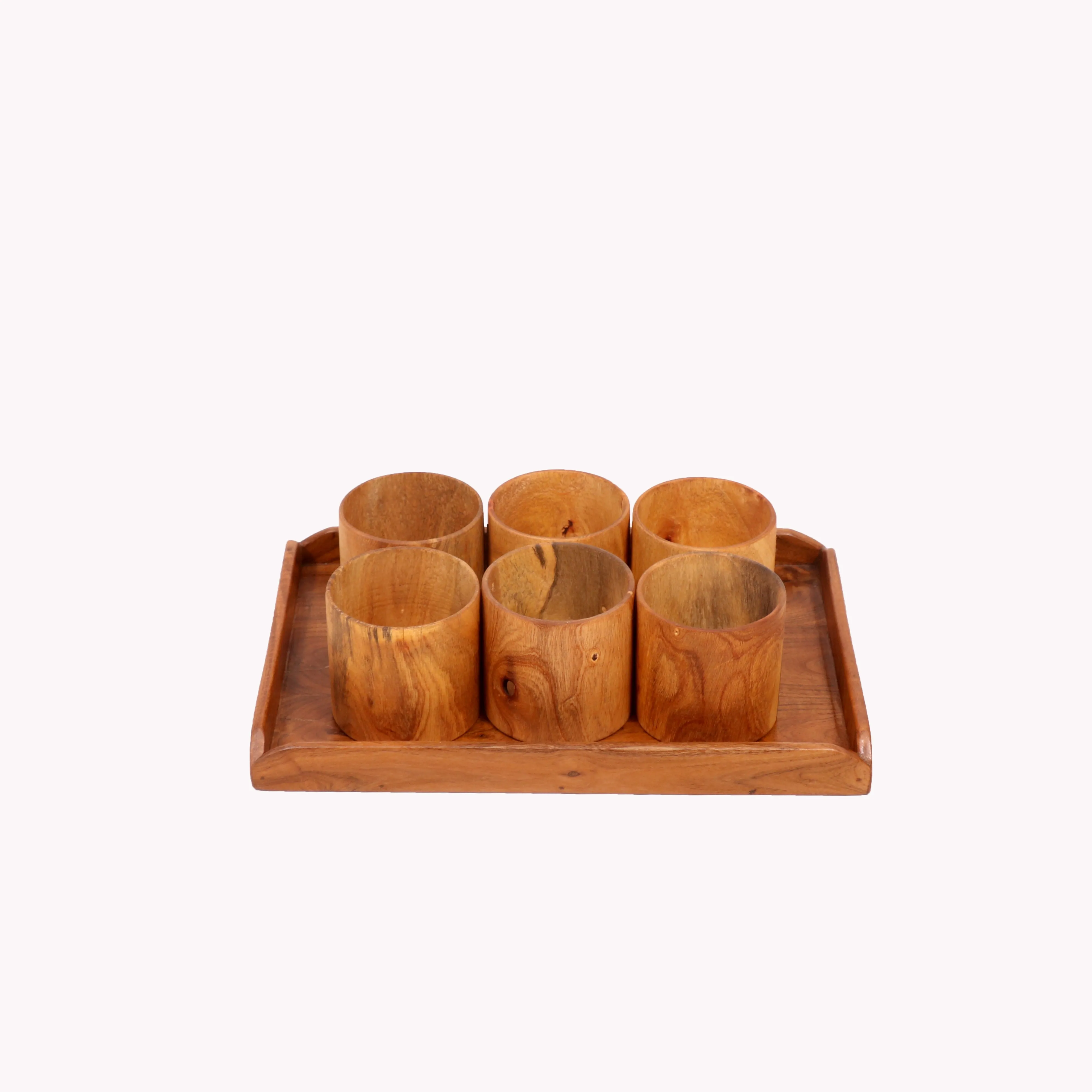 Light Toned Cup and Platter Set (Set of 6 & 1 Tray)