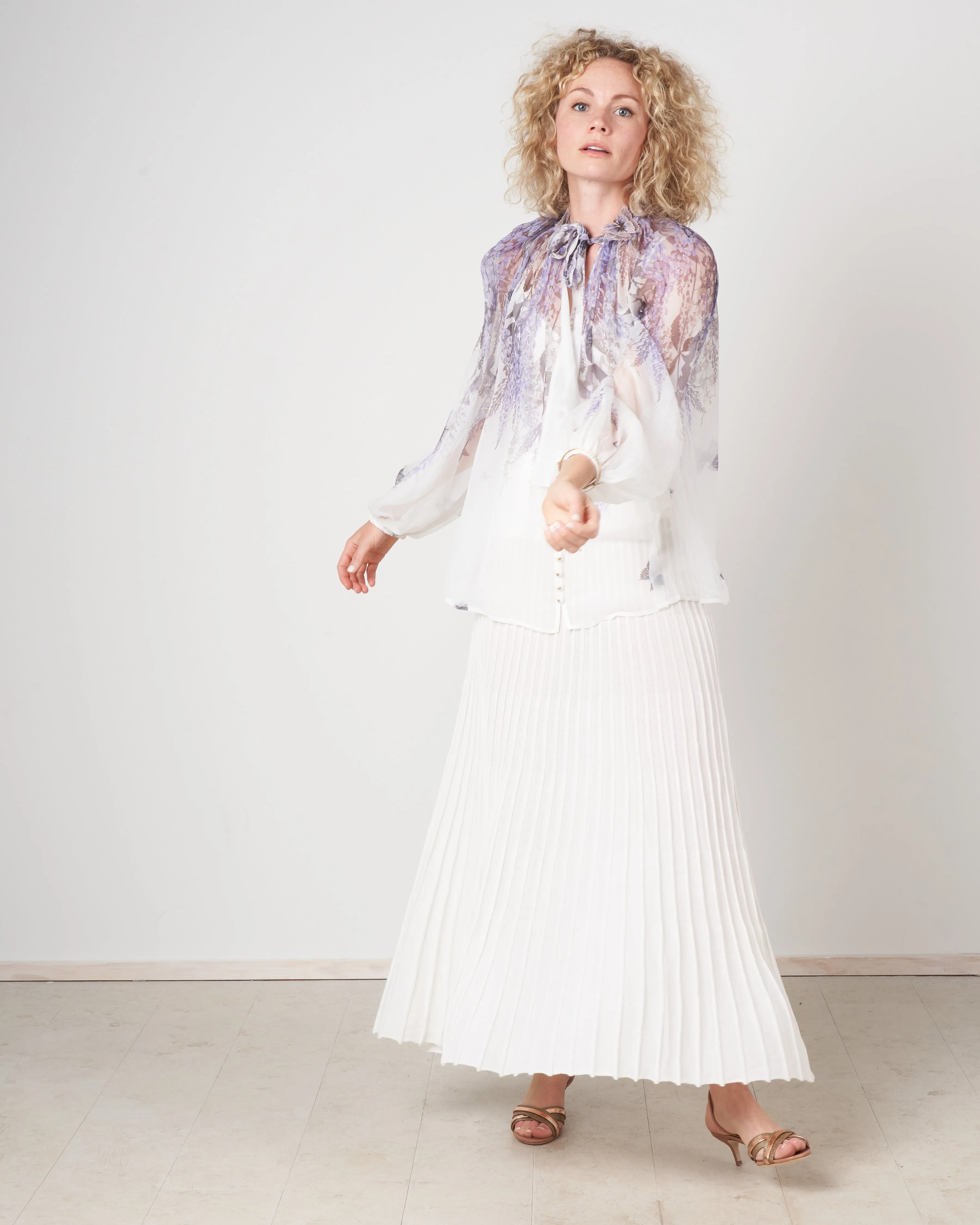 luminous lantern sleeve blouse - ivory lavender tea